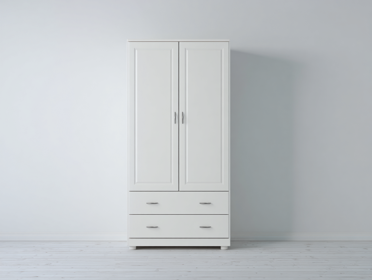 Kleiderschrank Holzwerkstoff 95x55x180 cm Weiß - mit 2 Türen und 2 Schubladen-Fasadodecor