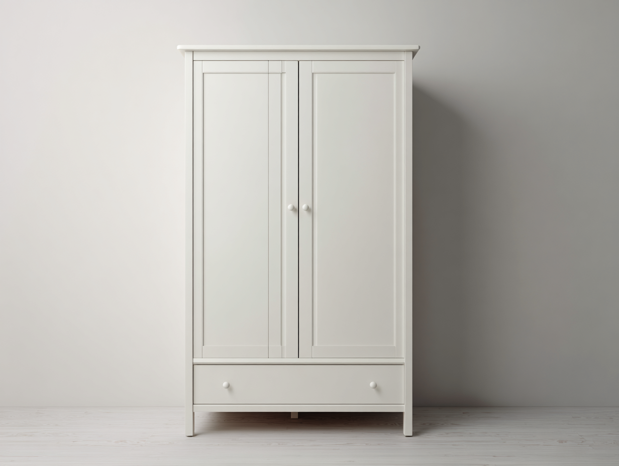 Kleiderschrank 90x55x190 cm Holzwerkstoff Weiß - 2 Türen und 1 Schublade - Landhausstil-Fasadodecor