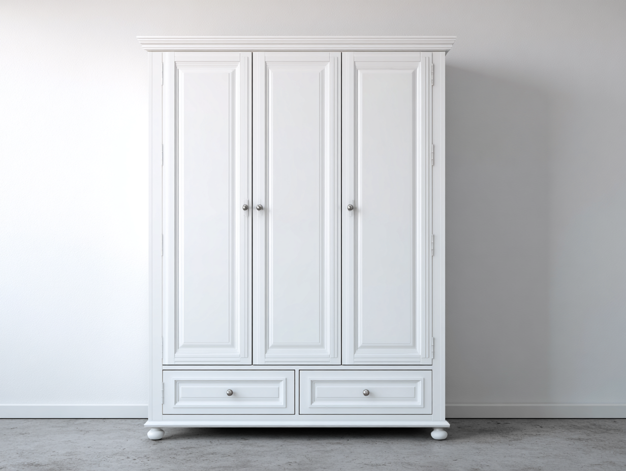 Kleiderschrank 135x58x198 cm - Weiß - 3 Türen und 2 Schubladen - klassisches Schlafzimmermöbel-Fasadodecor