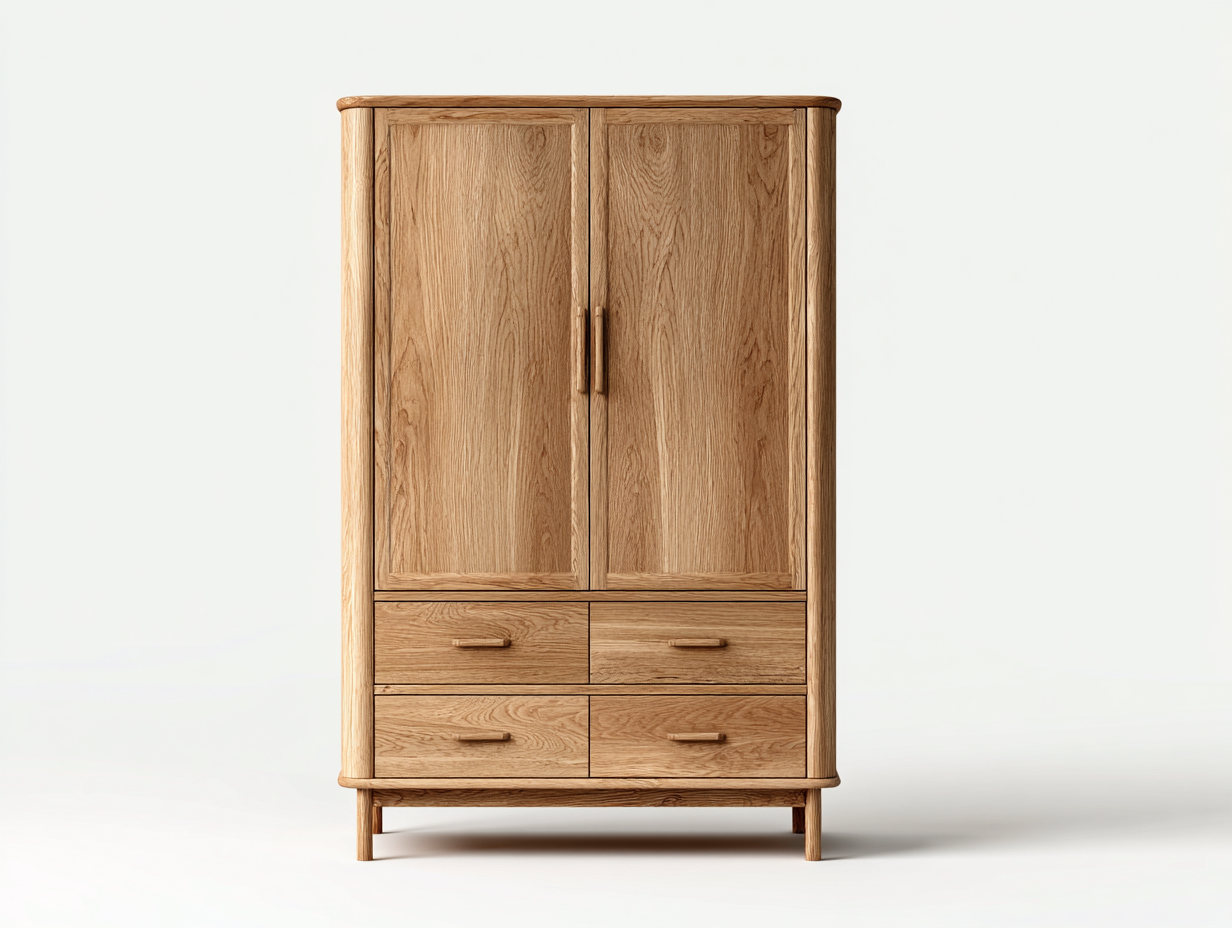 Kleiderschrank in Eichenholzoptik 110x58x180 cm Naturfarben für Schlafzimmer - 2 Türen 4 Schubladen - Landhausstil-Fasadodecor