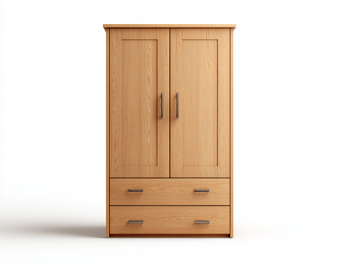 Kleiderschrank Holzwerkstoff 95x55x180 cm Natur - mit 2 Türen und 2 Schubladen-Fasadodecor