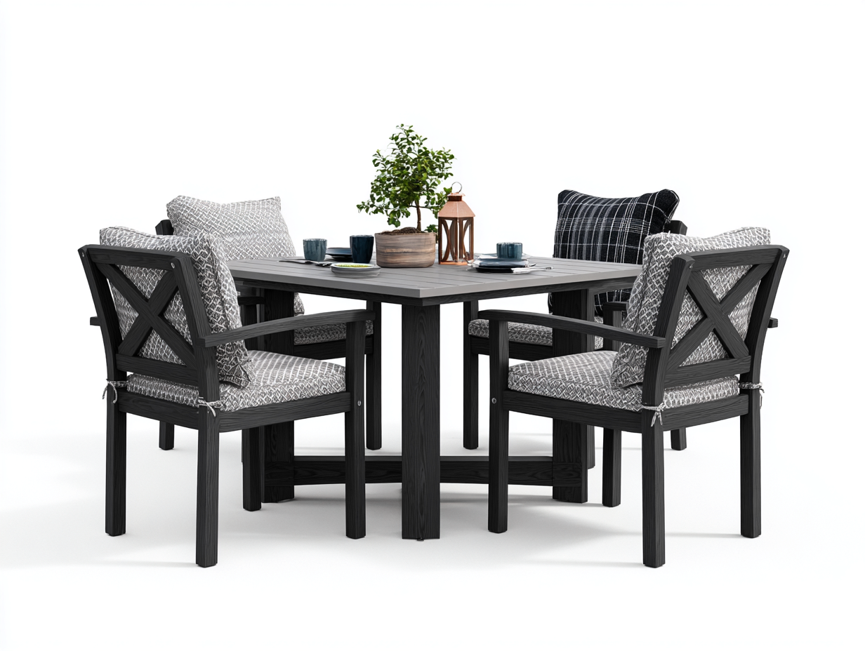 Garten Essgarnituren Massivholz 120x120x75 cm Schwarz-Grau - 5-teilig für Terrasse und Garten-Fasadodecor