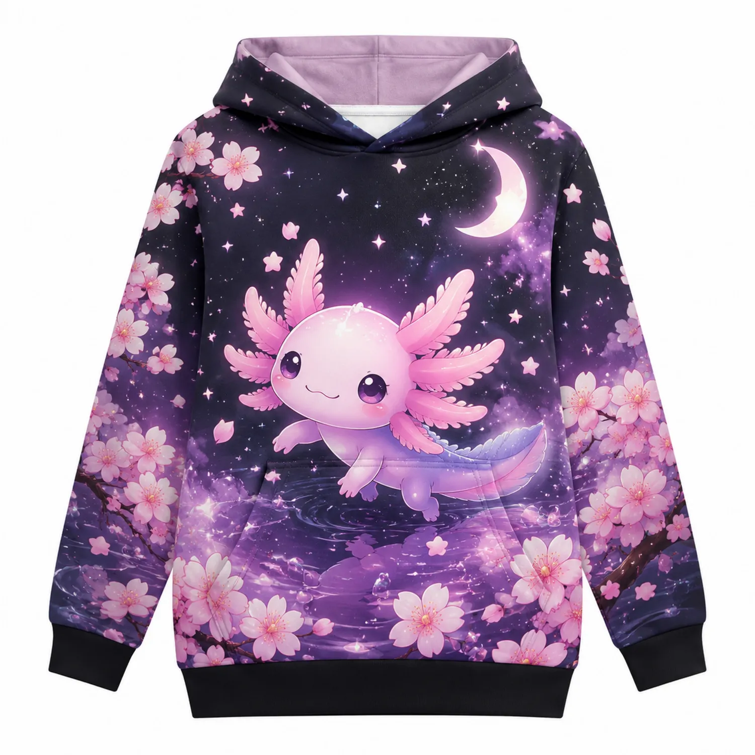 Felpa con Cappuccio Axolotl Fiori di Ciliegio per Bambine