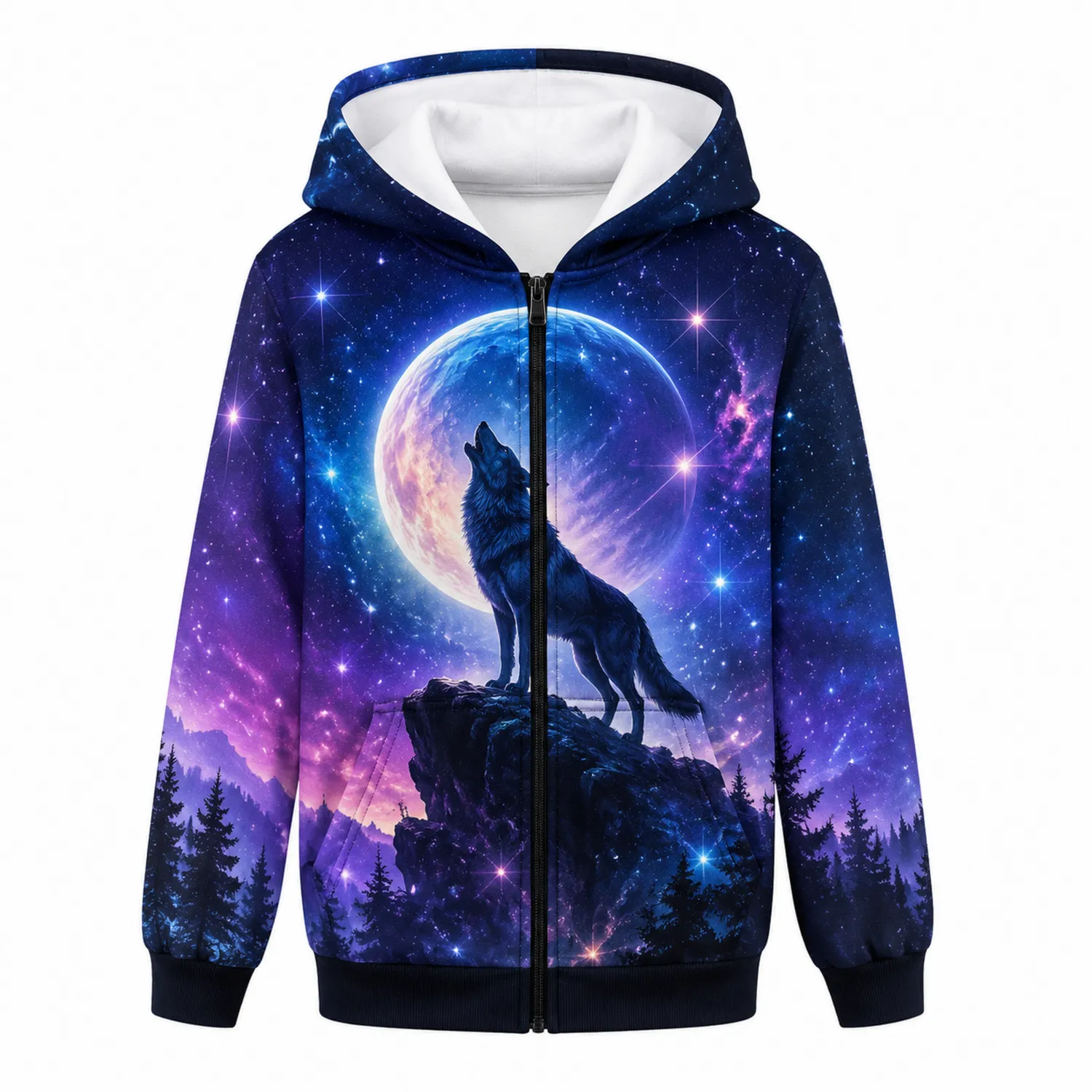 Felpa con Cappuccio Luna Lupo Bambino Zip Completa