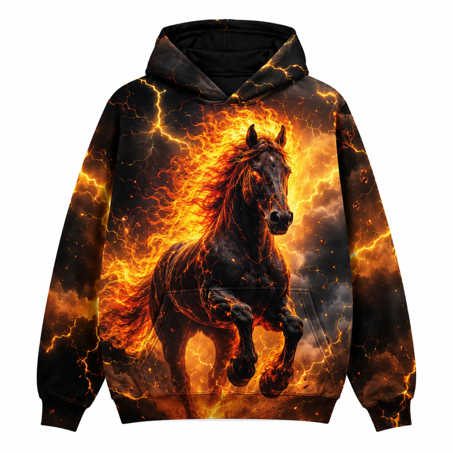 Felpa con Cappuccio Bambino Cavallo Fiamme Fulmine