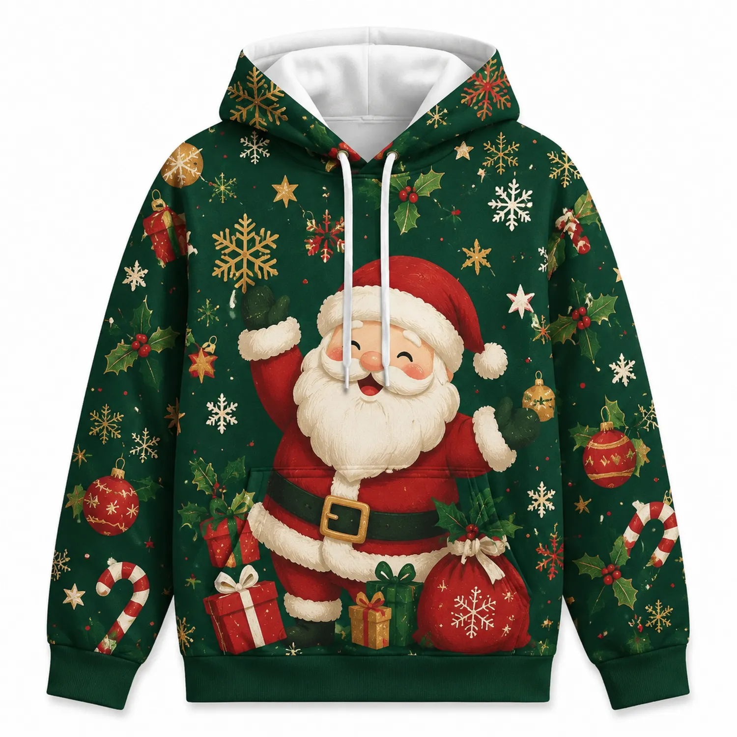 Felpa Natalizia con Cappuccio Babbo Natale e Tasche