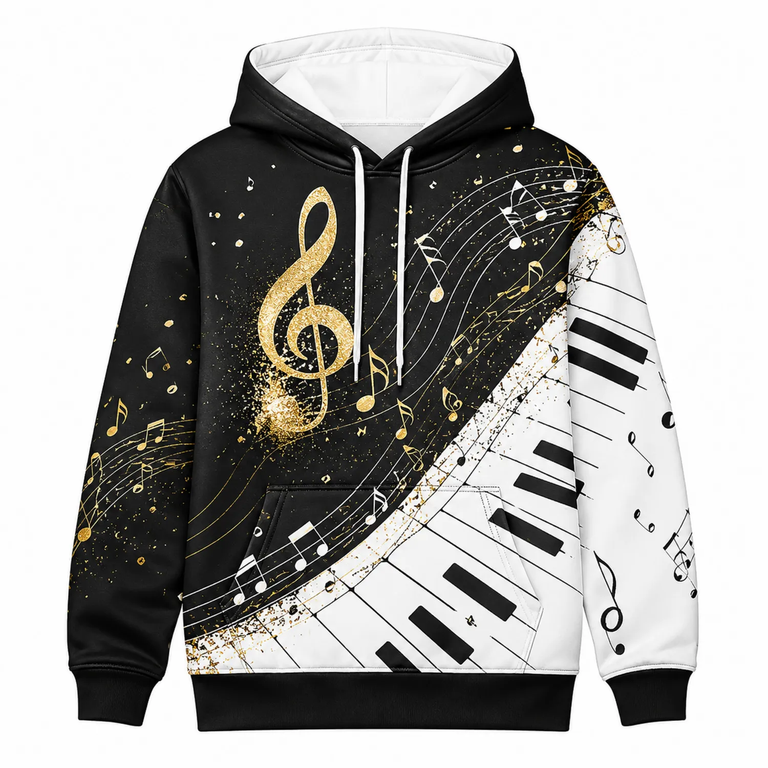 Felpa con Cappuccio Note Musicali e Tastiera Pianoforte Donna