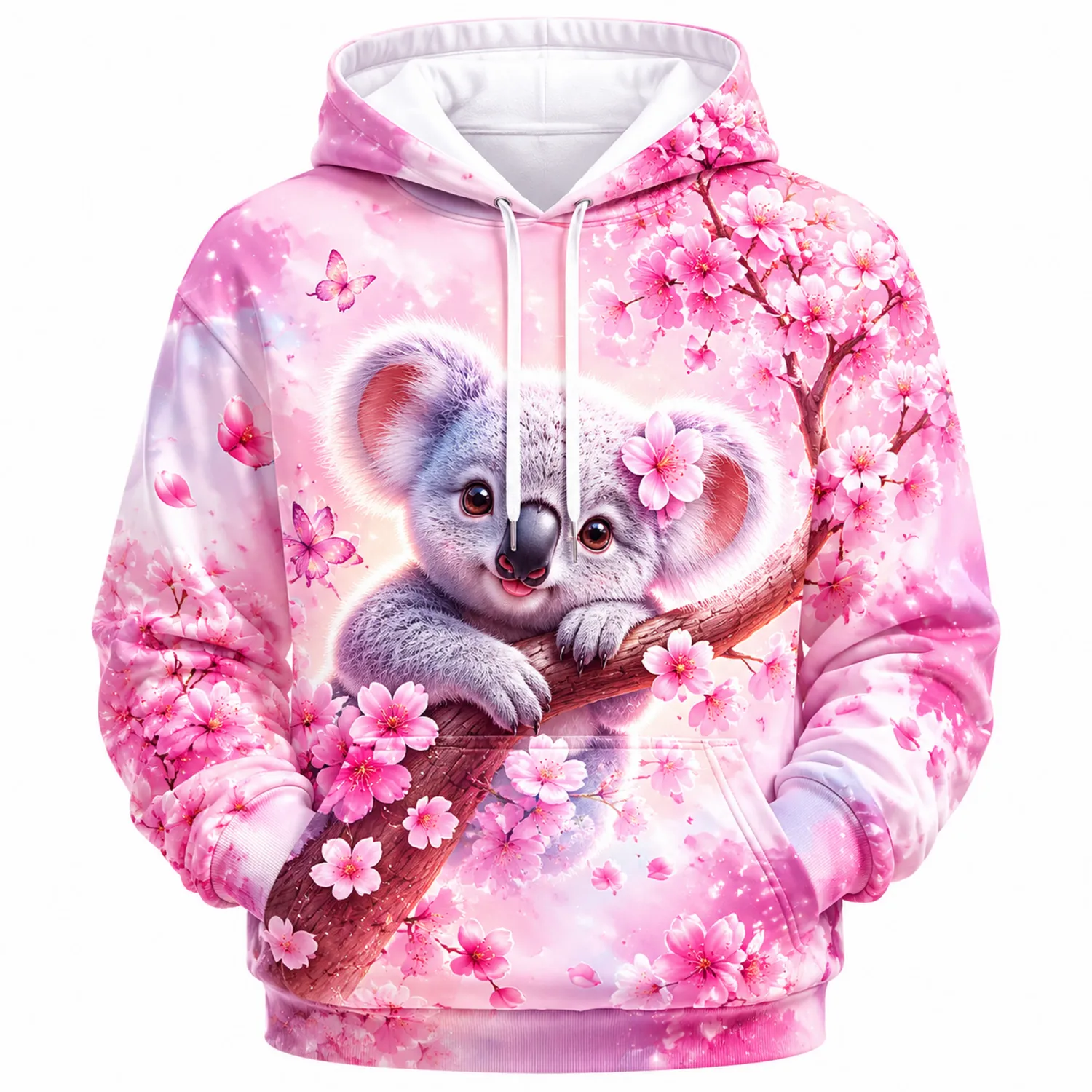 Felpa con Cappuccio Koala e Fiori di Ciliegio Donna