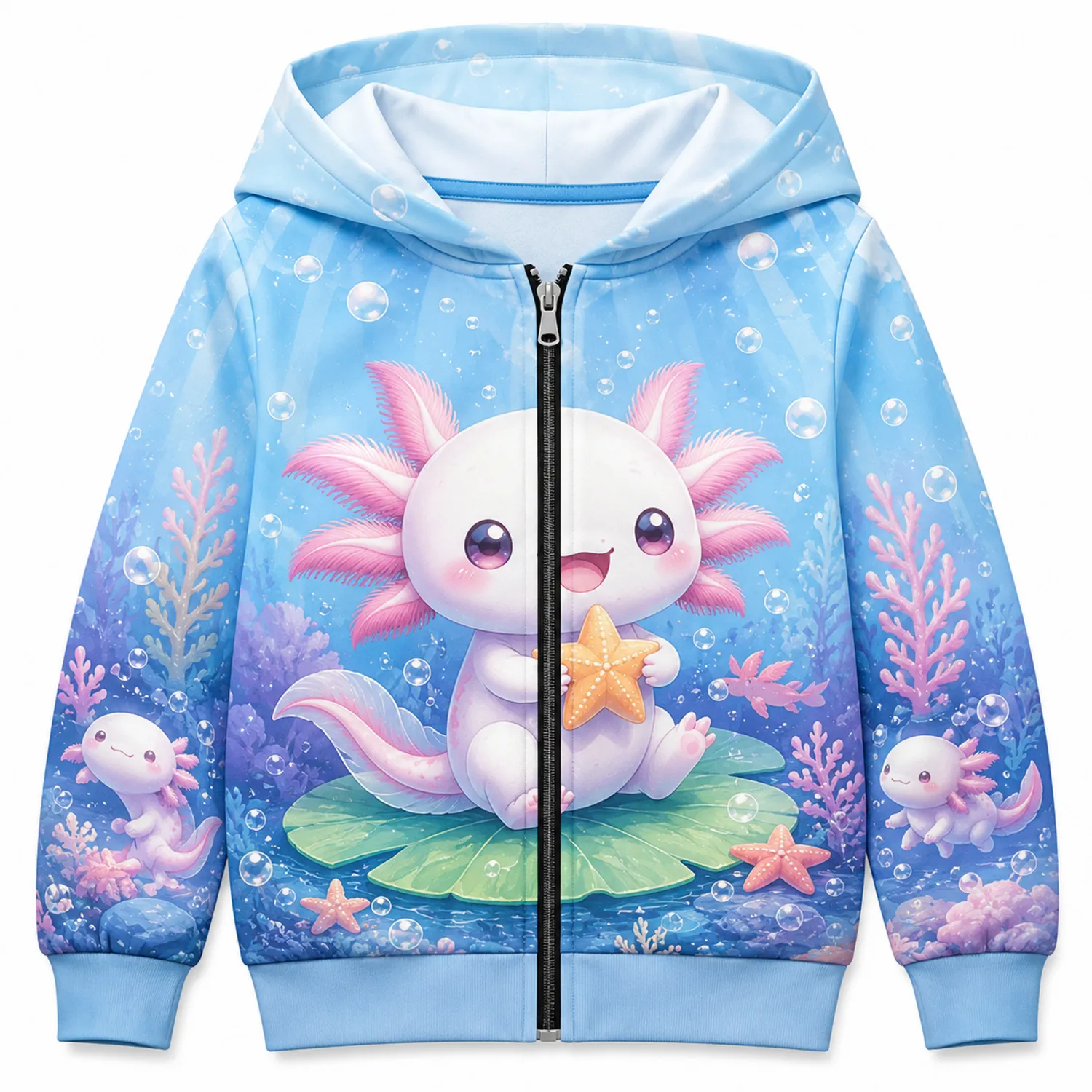 Felpa con Cappuccio e Zip per Bambini Motivo Axolotl