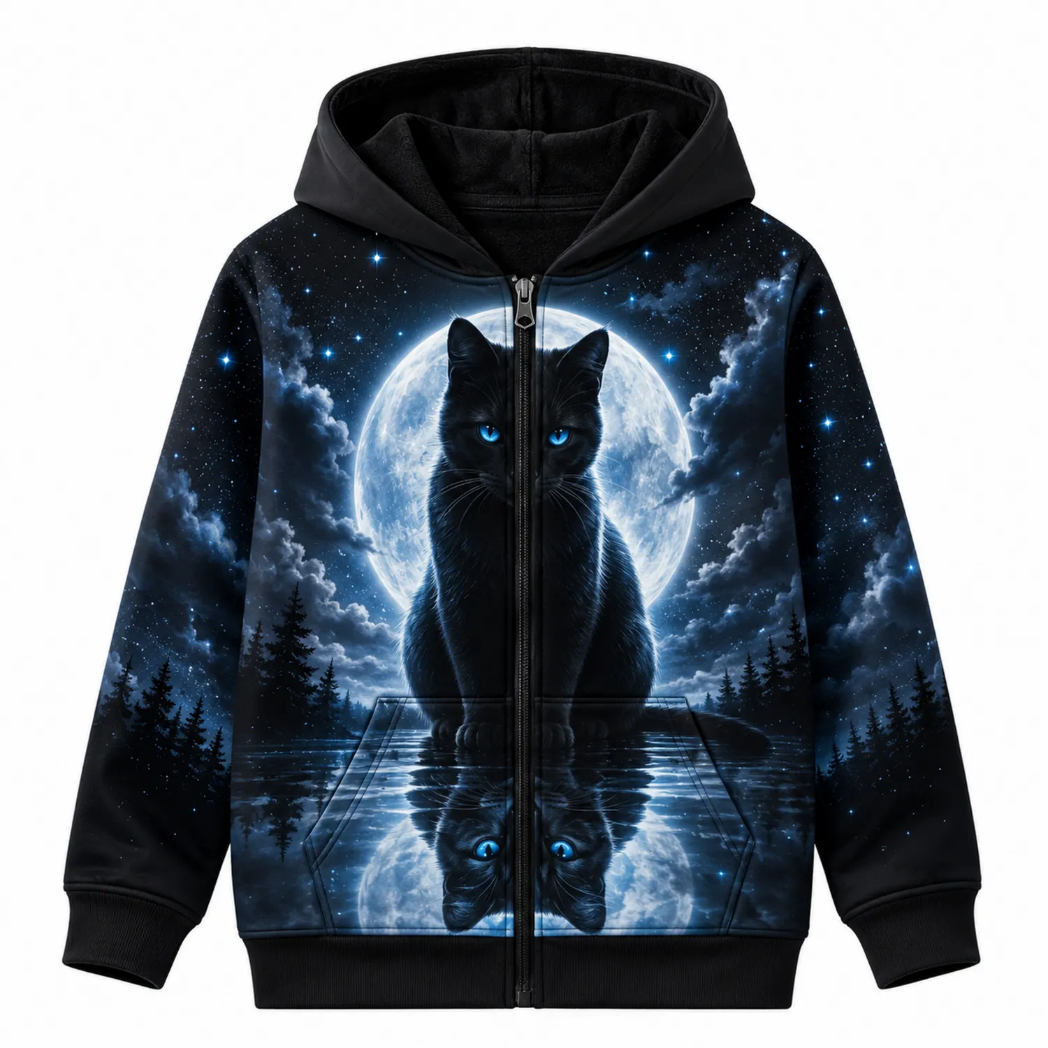 Felpa con Cappuccio Zip Grafica Gatto per Bambini