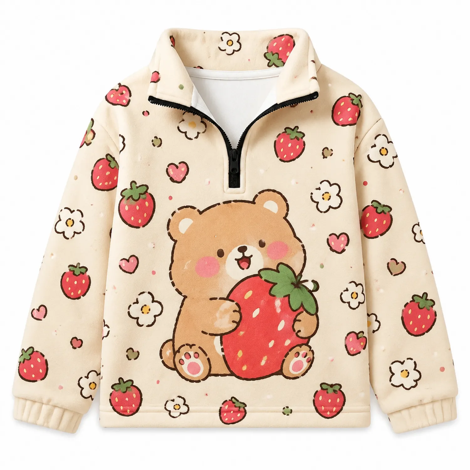 Felpa Bambina con Orso Fragola Zip 1/4