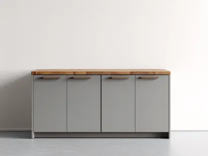 Aparadores de madera 160x45x80 cm - color gris madera - diseño moderno con 4 puertas para salón-Ravoraiaabode