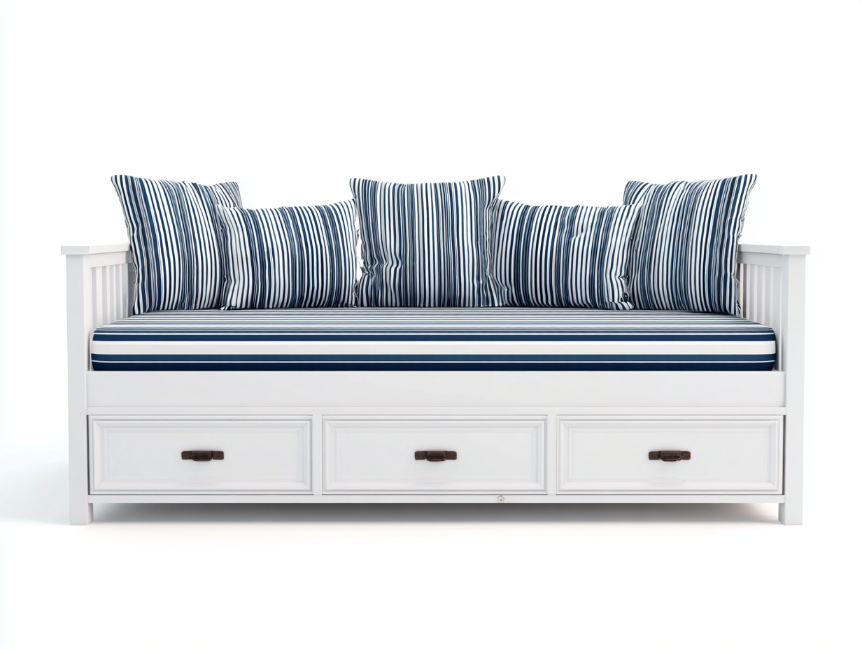 Sofás cama de madera 200x90x90 cm con 3 cajones - color blanco y azul - diseño clásico funcional-Ravoraiaabode