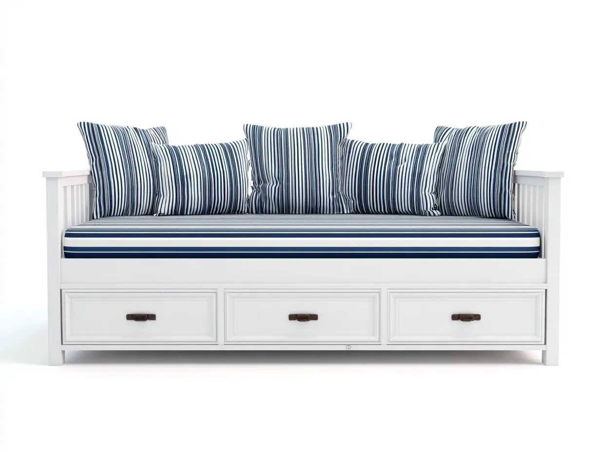 Sofás cama de madera 200x90x90 cm con 3 cajones - color blanco y azul - diseño clásico funcional-Ravoraiaabode