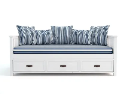 Sofás cama de madera 200x90x90 cm con 3 cajones - color blanco y azul - diseño clásico funcional-Ravoraiaabode
