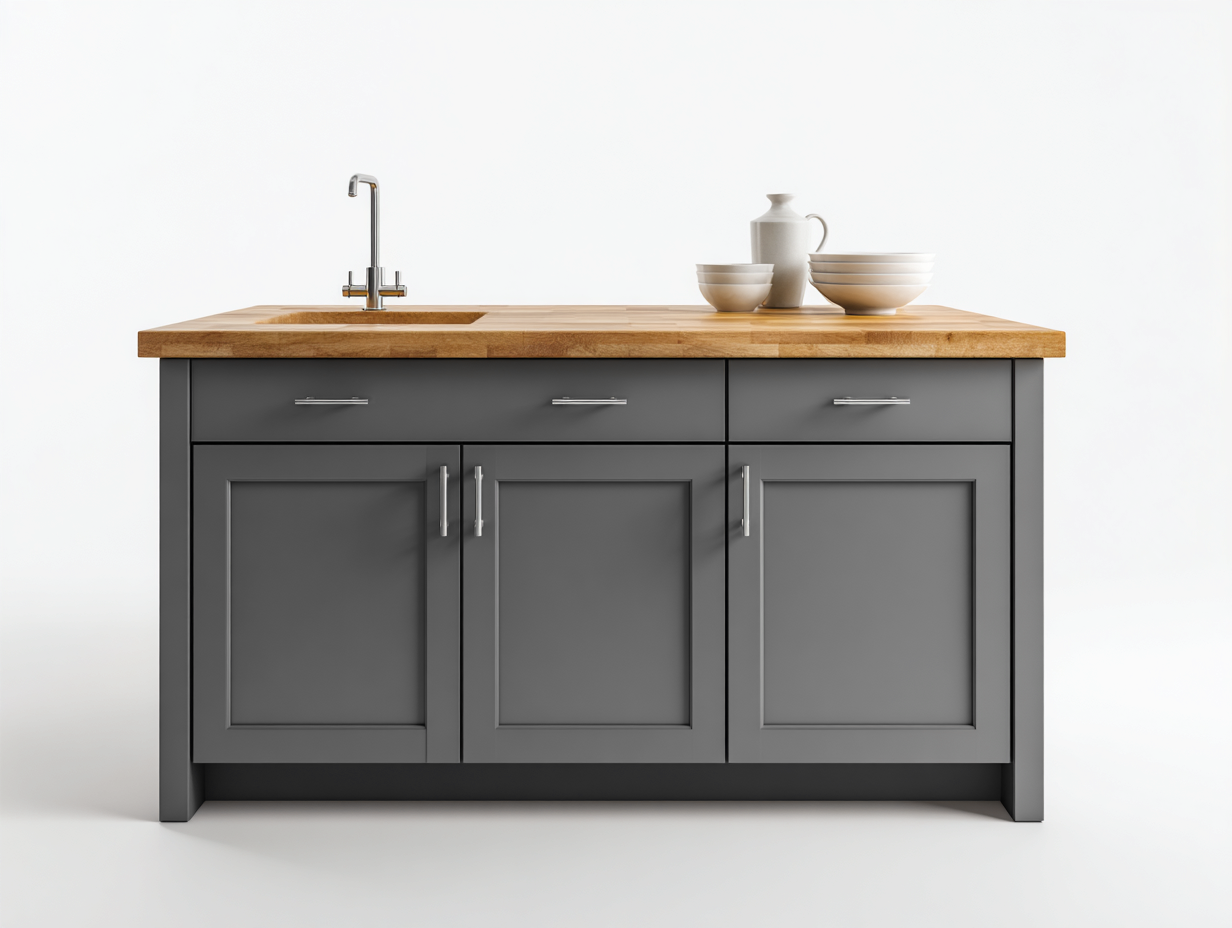 Islas de cocina madera y metal 140x60x90 cm - gris y roble - diseño moderno para cocina-Ravoraiaabode