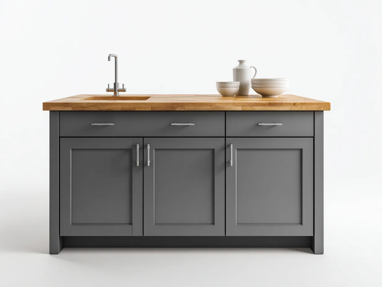Islas de cocina madera y metal 140x60x90 cm - gris y roble - diseño moderno para cocina-Ravoraiaabode