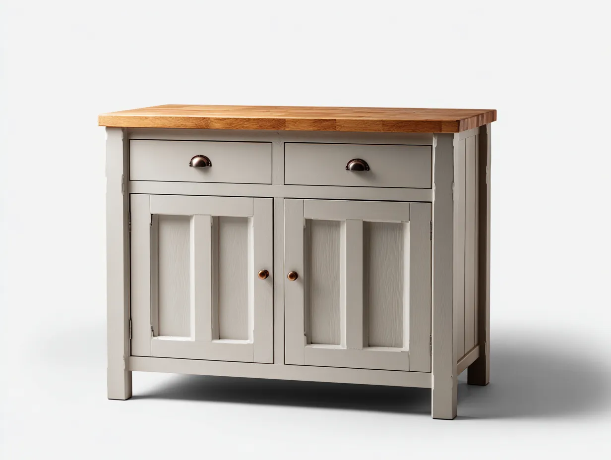 Aparadores de madera 100x40x80 cm - color blanco madera - diseño clásico con 2 puertas y 2 cajones para salón-Ravoraiaabode
