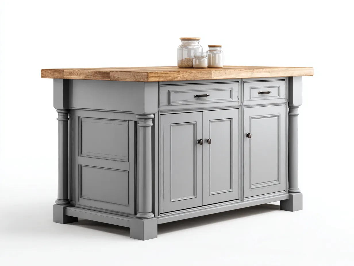 Aparadores madera 150x45x90 cm gris encimera natural almacenamiento clásico cocina-Ravoraiaabode