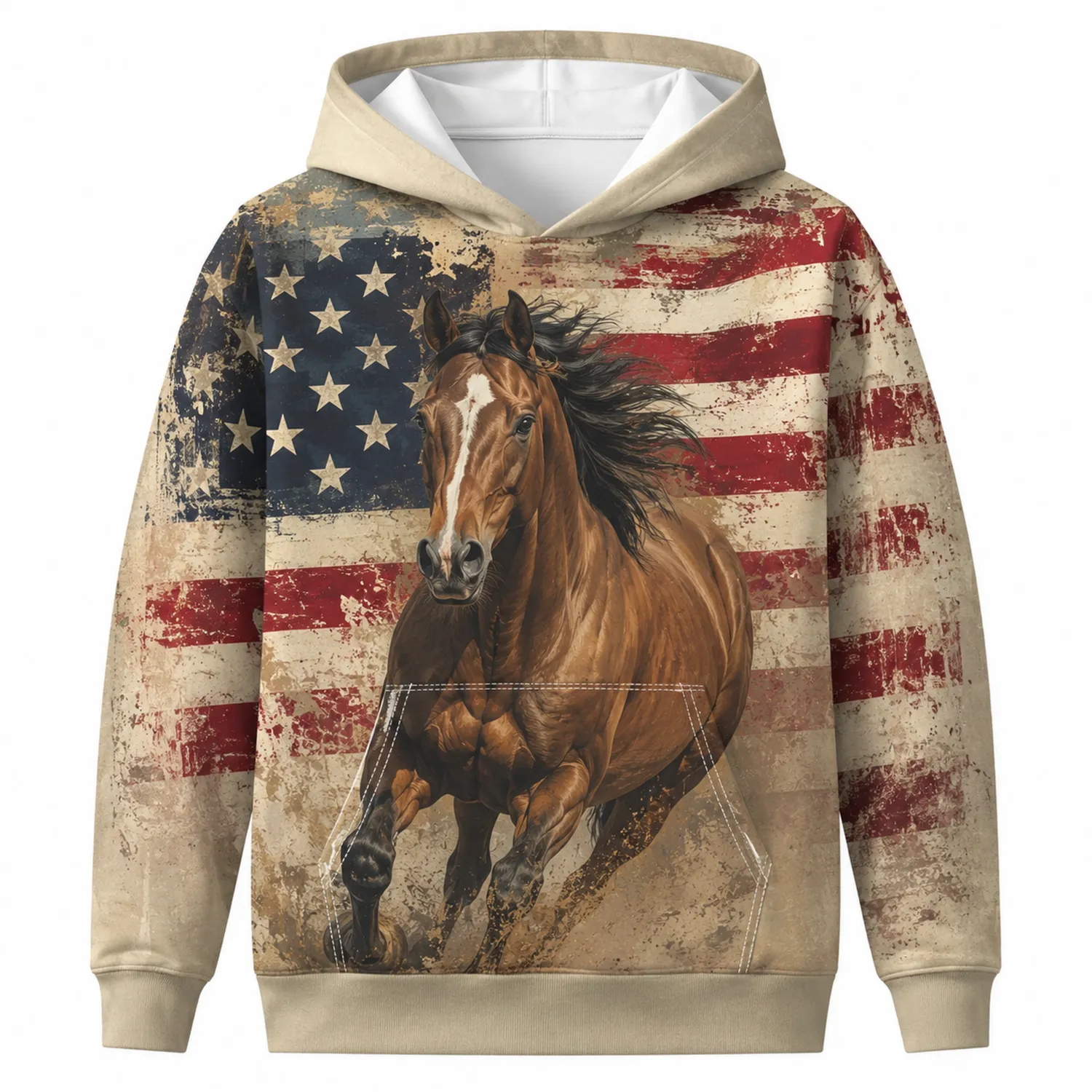 Sudadera con Capucha Caballo Bandera Americana para Niños