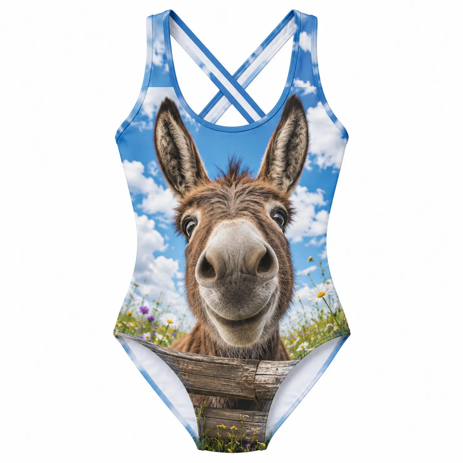Traje de Baño Entero Niñas Burro Divertido Espalda Cruzada