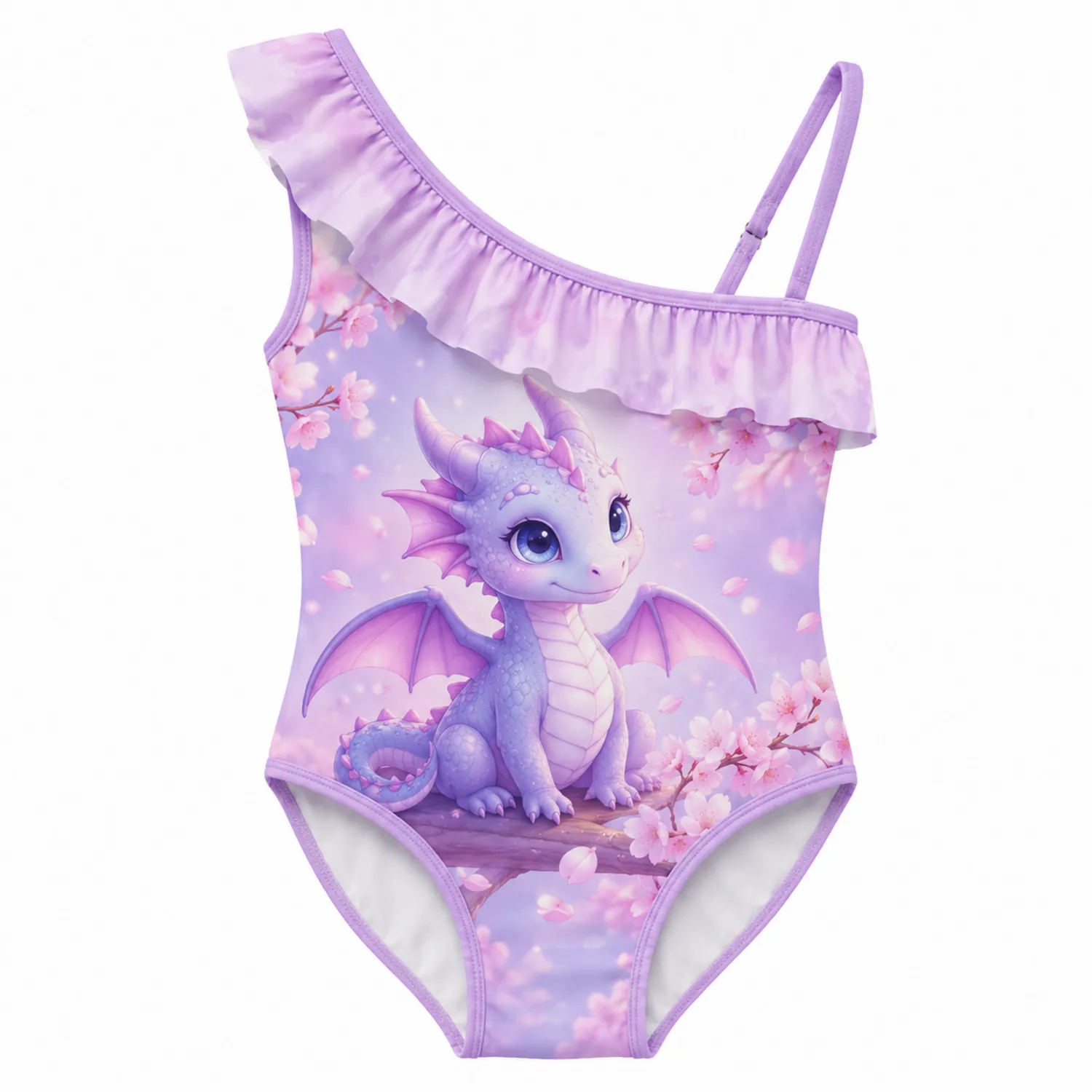Traje de Baño Niña Una Pieza Dragón Flor de Cerezo Tirante Asimétrico