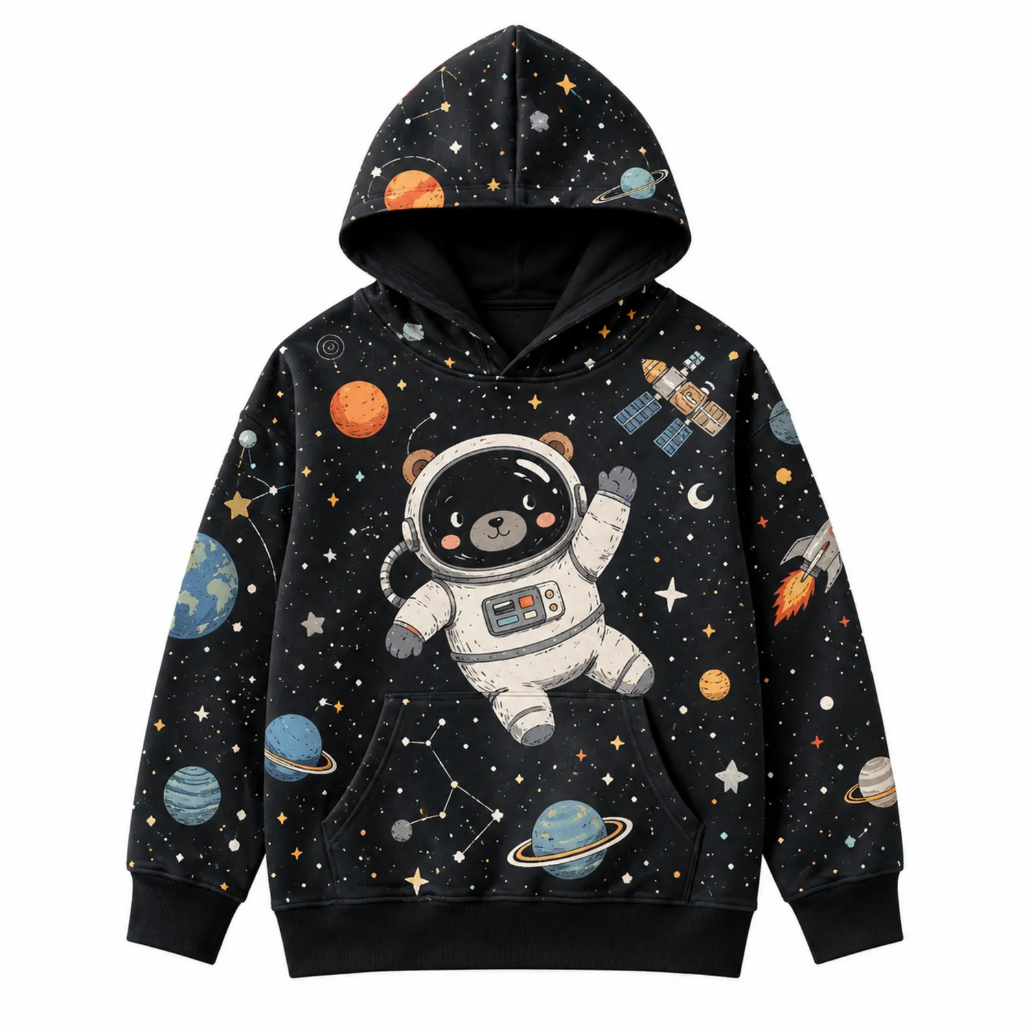 Sudadera con Capucha Infantil Espacial Patrón Oso Astronauta