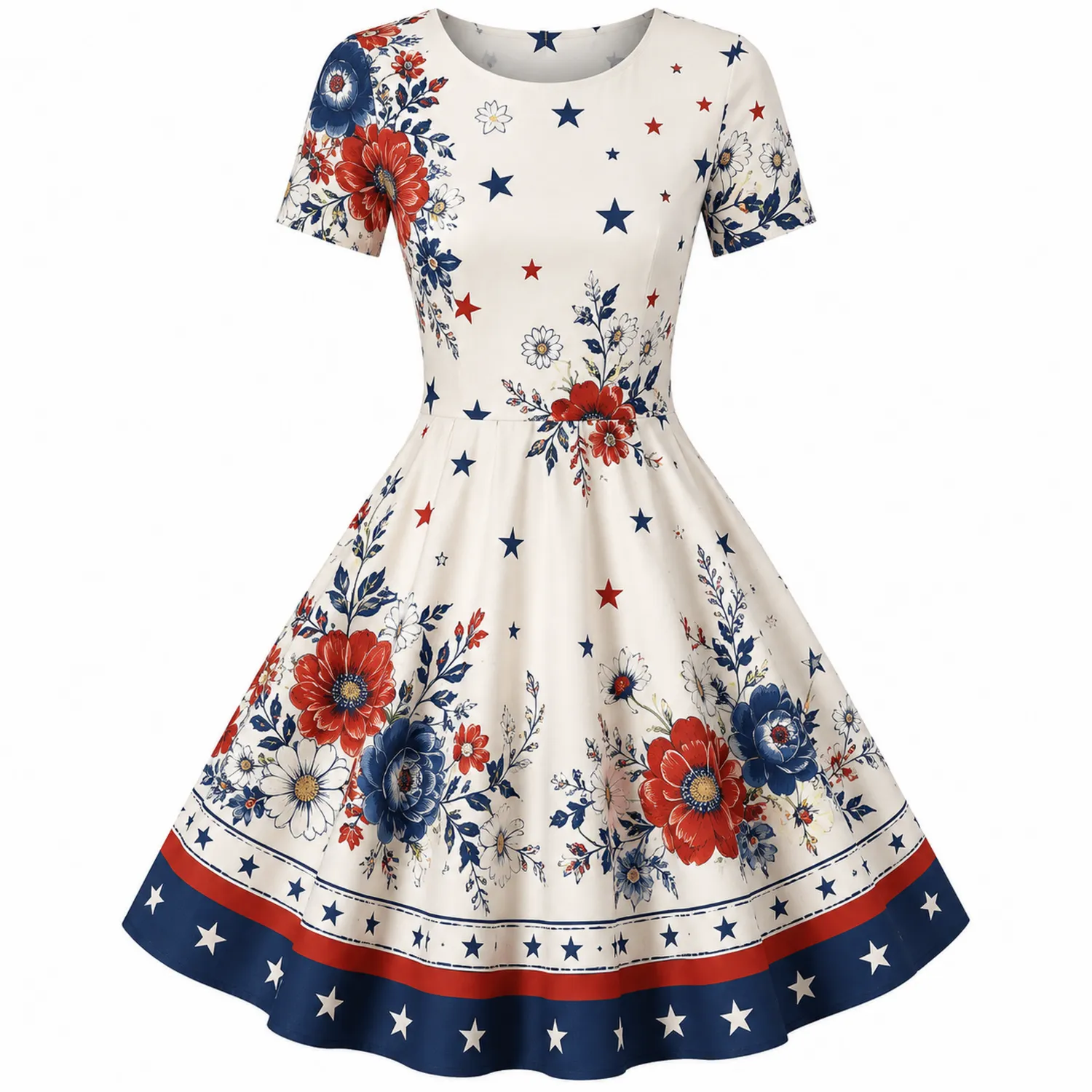 Vestido Midi con Estampado Floral y Estrellas para Mujer