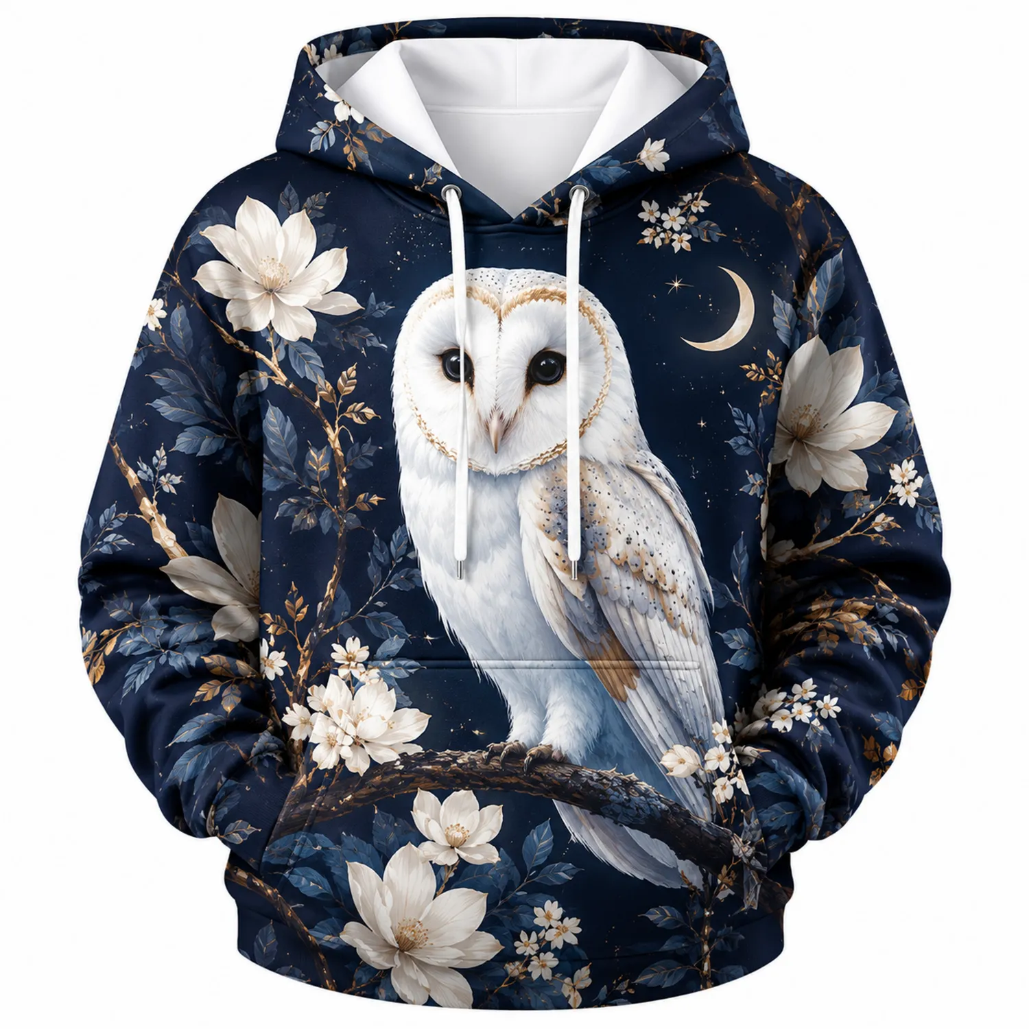 Sudadera con Capucha Búho Flor de Cerezo Manga Larga