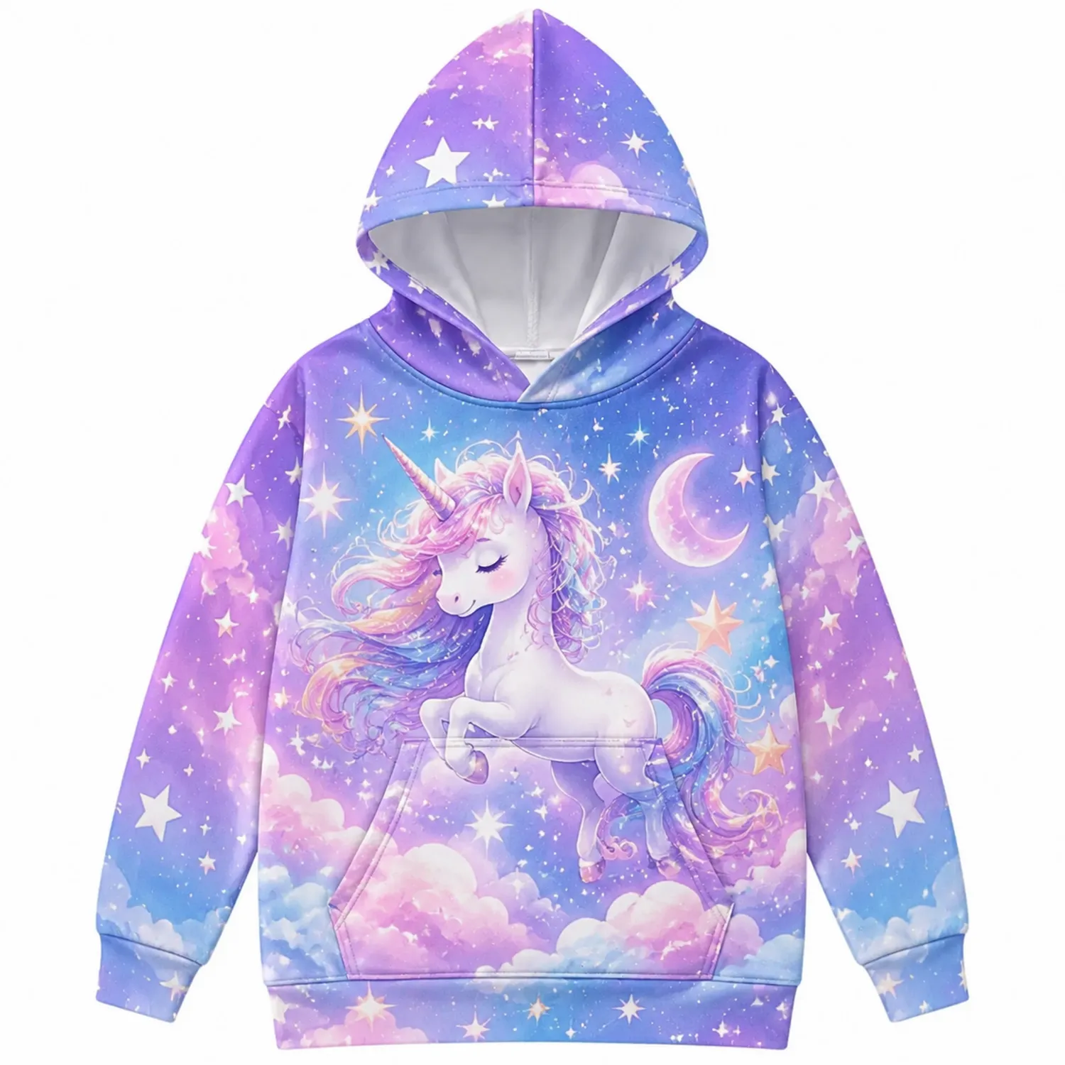 Sudadera con Capucha Infantil Unicornios y Estrellas