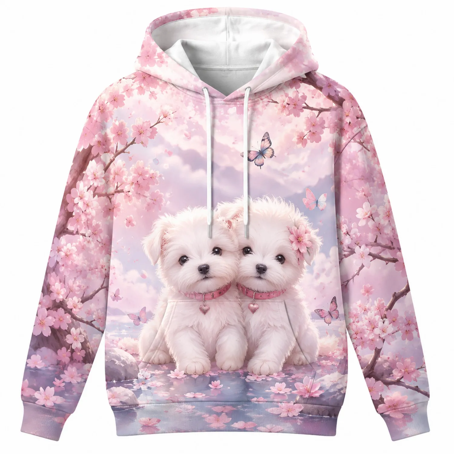 Sudadera con Capucha para Niños con Perros y Flores de Cerezo