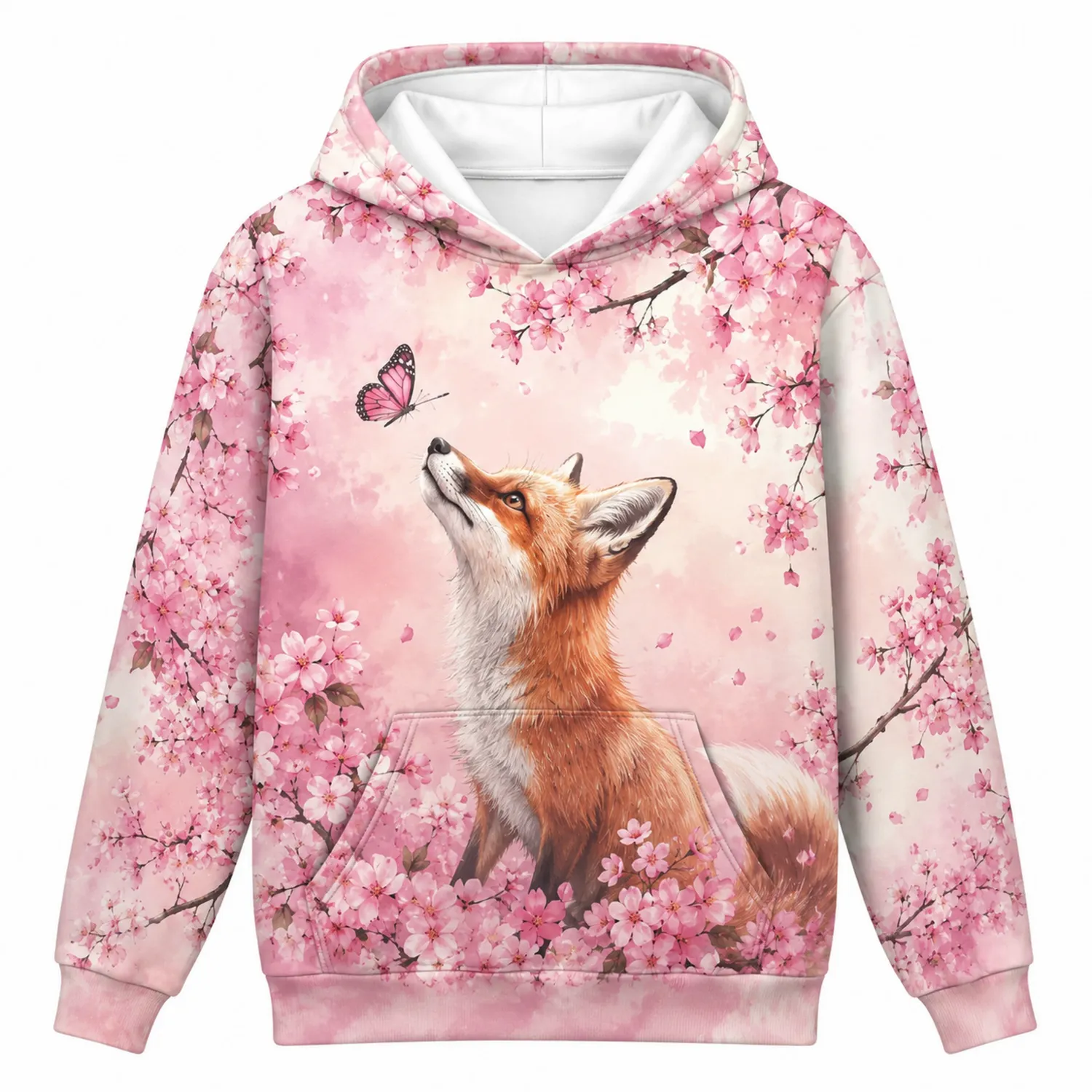 Sudadera con Capucha de Zorro y Flores de Cerezo para Niños