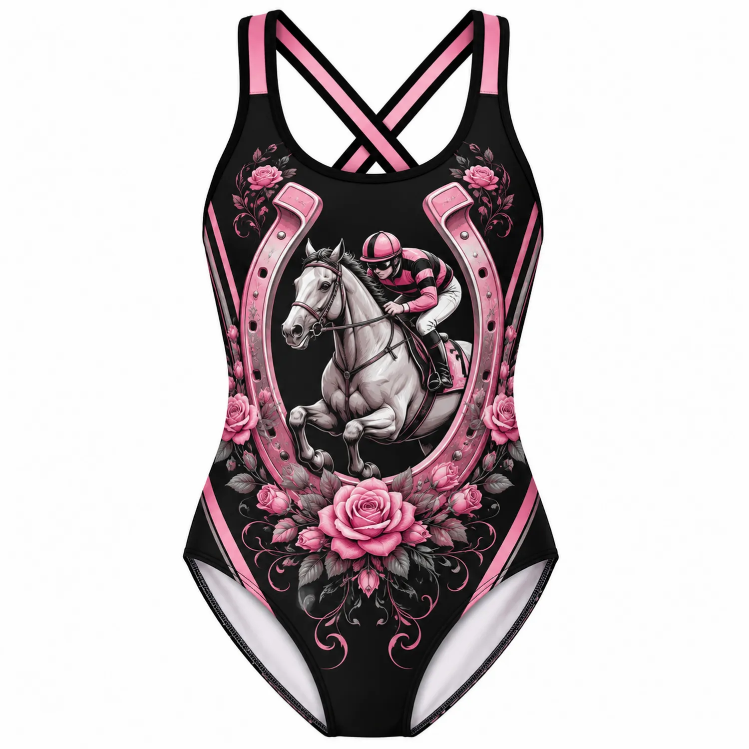 Traje de Baño Niña Una Pieza Caballos Rosas Cruzado