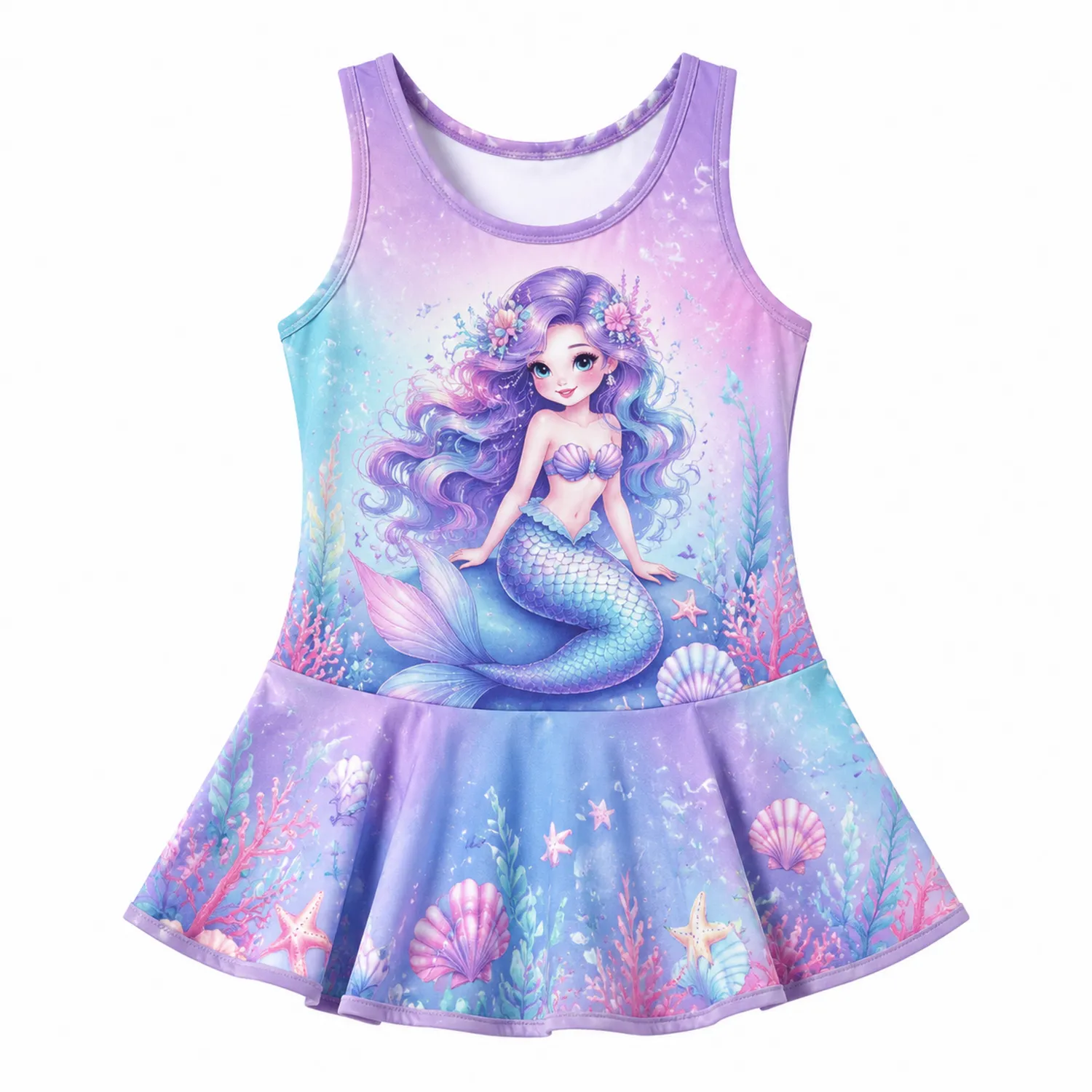 Traje de Baño Niñas Sirena sin Mangas con Falda