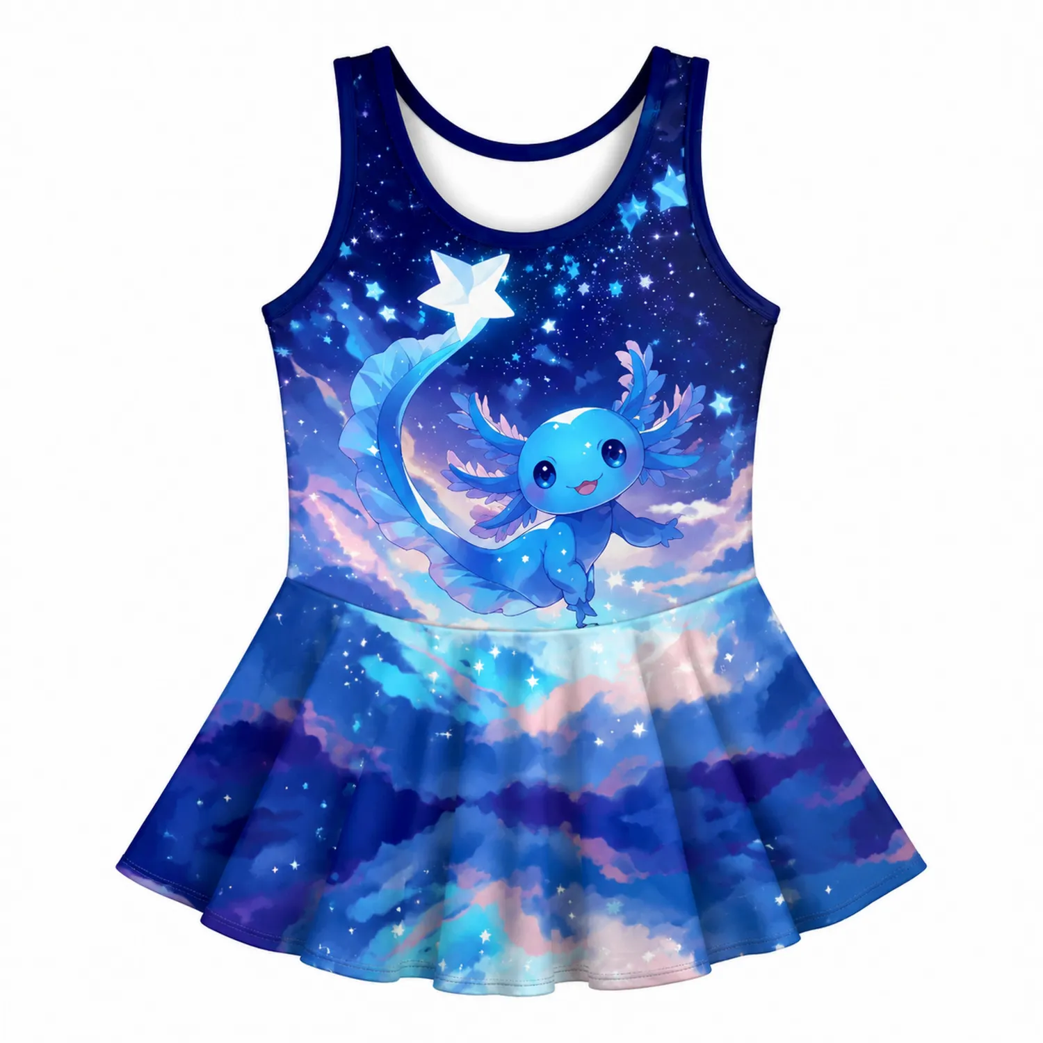 Traje de Baño para Niñas con Axolote y Estrellas Sin Mangas