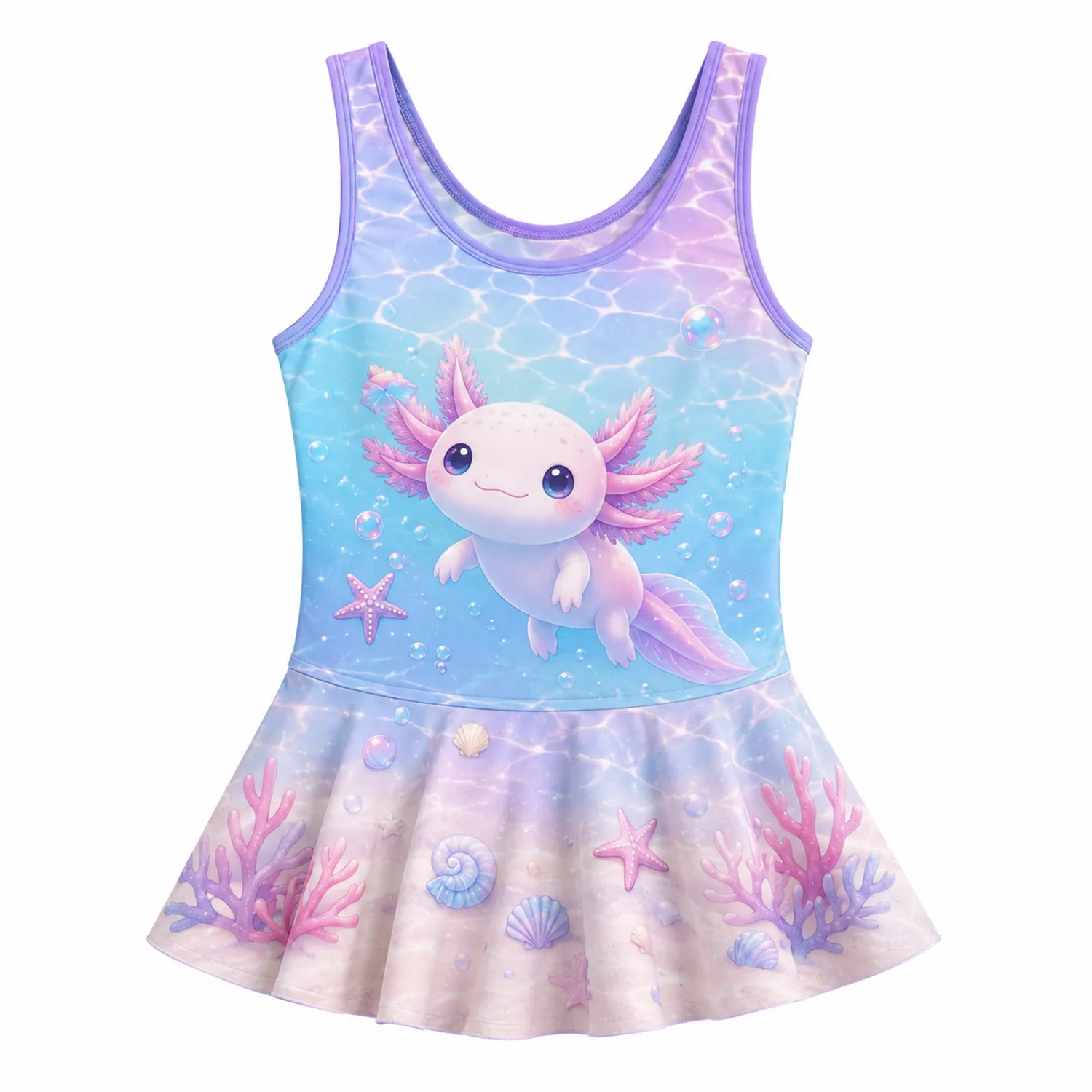 Traje de Baño Entero con Falda para Niñas Axolotl