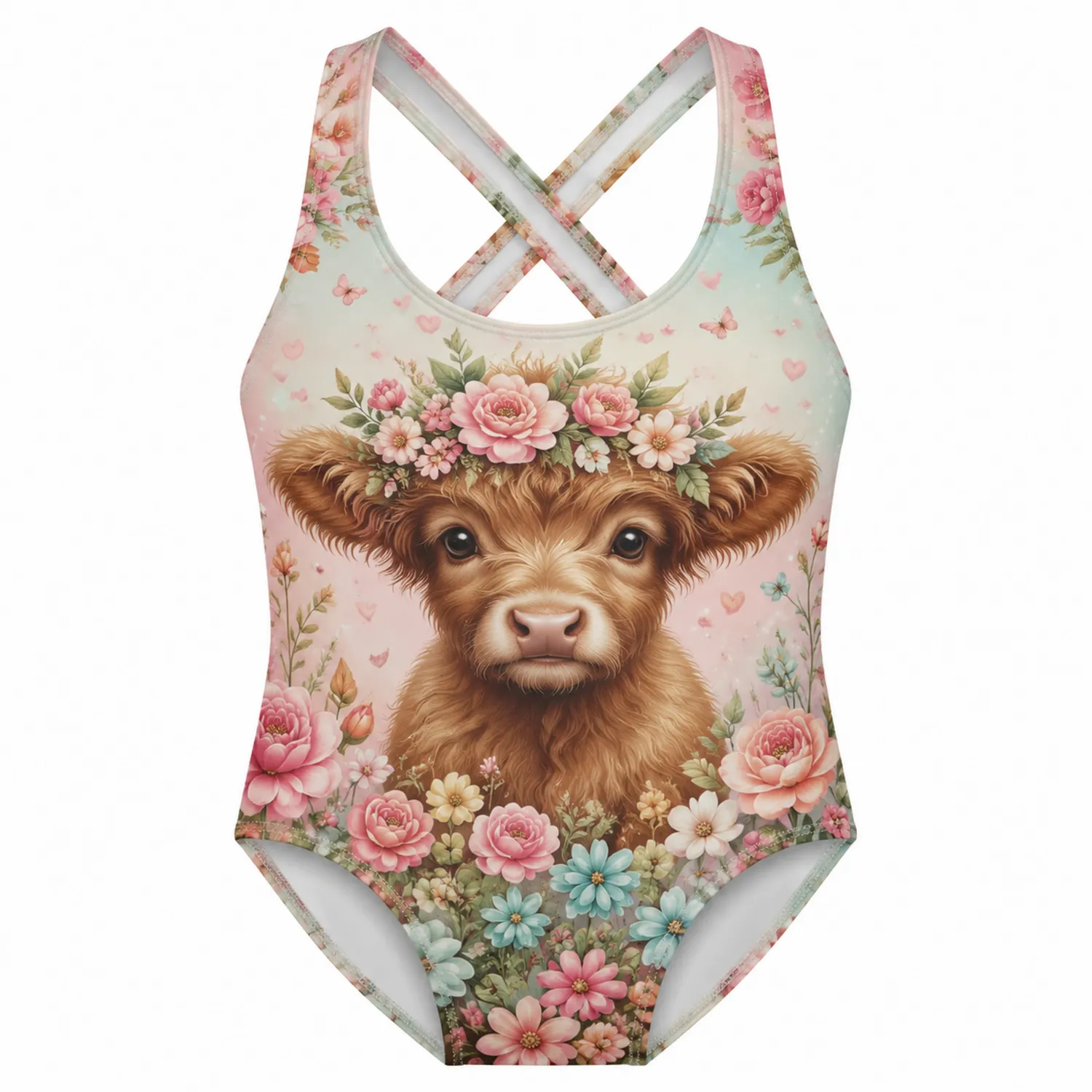 Traje de Baño Niñas Diseño Vaca Highland con Flores