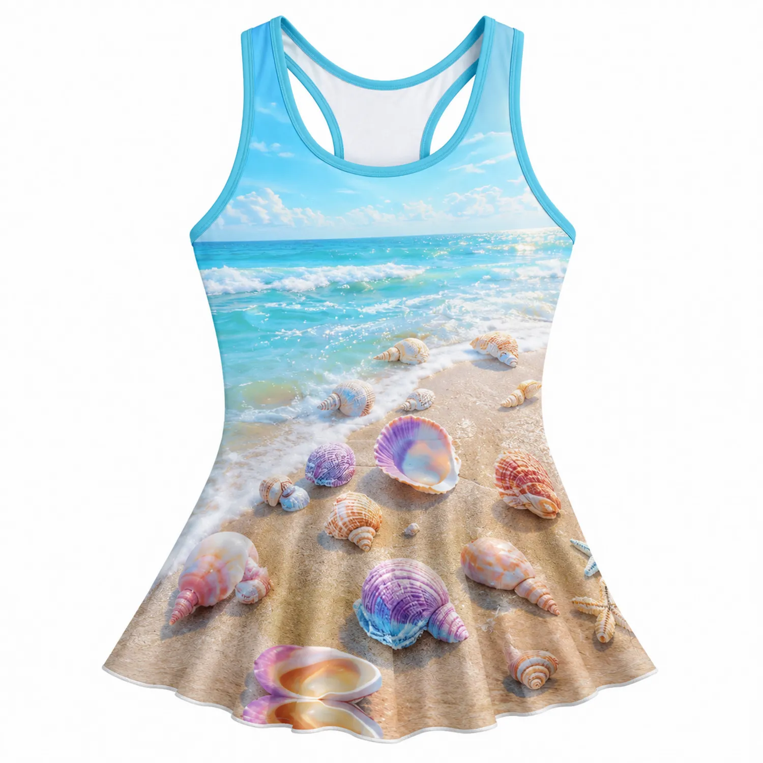 Traje de Baño Niña Playa Conchas Una Pieza con Falda