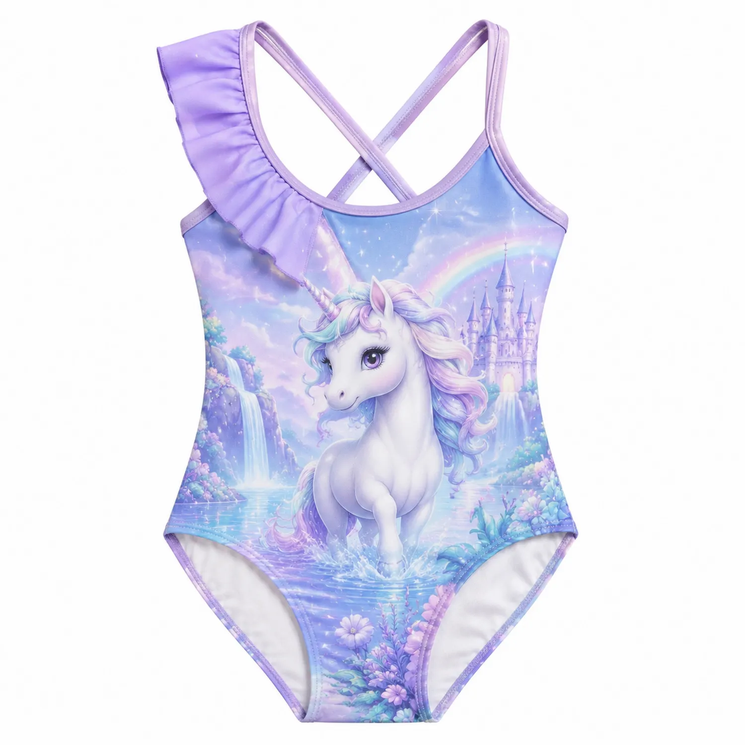Traje de Baño Unicornio para Niñas con Estampado de Castillo