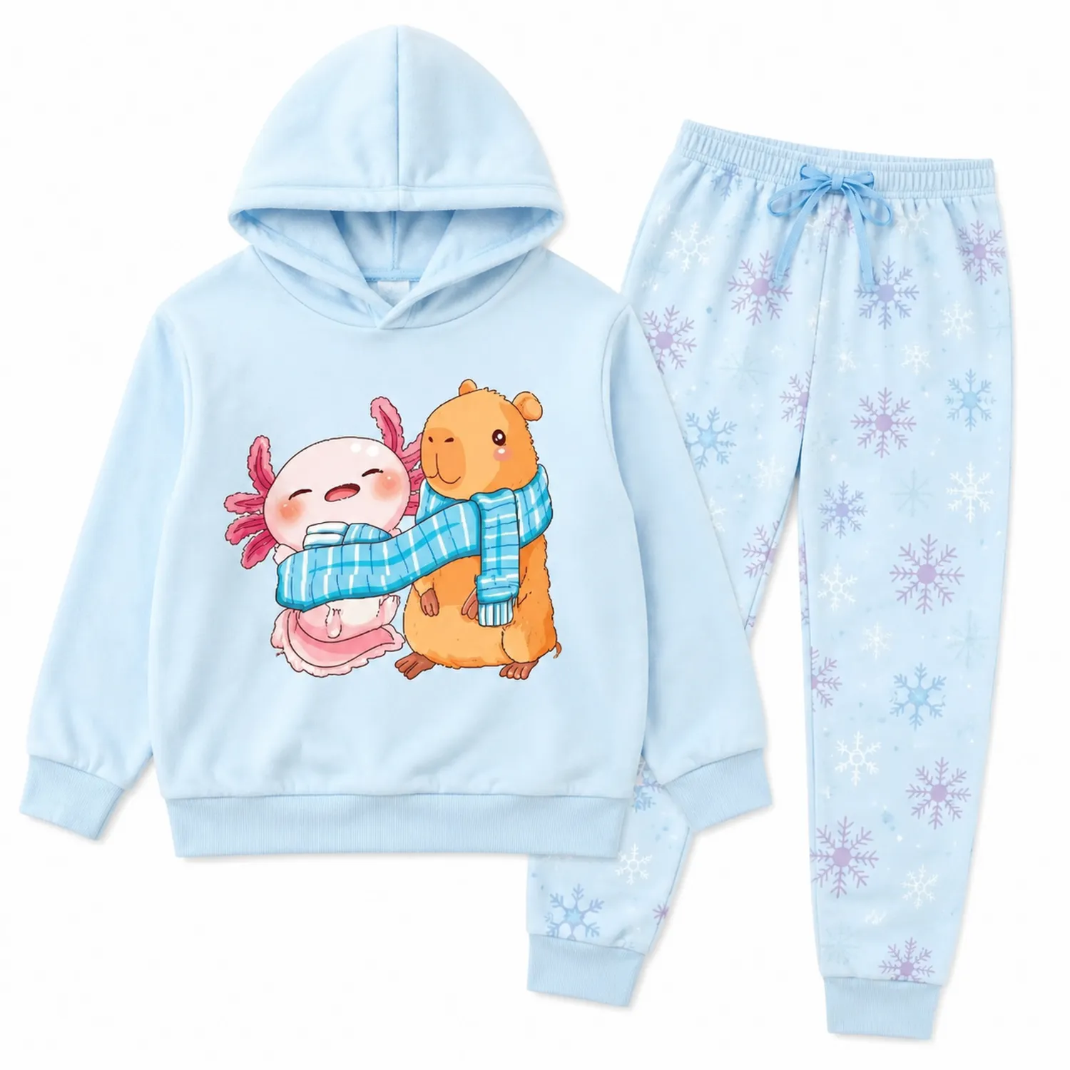 Conjunto Deportivo Infantil Axolotl Capibara Nieve Sudadera y Pantalones