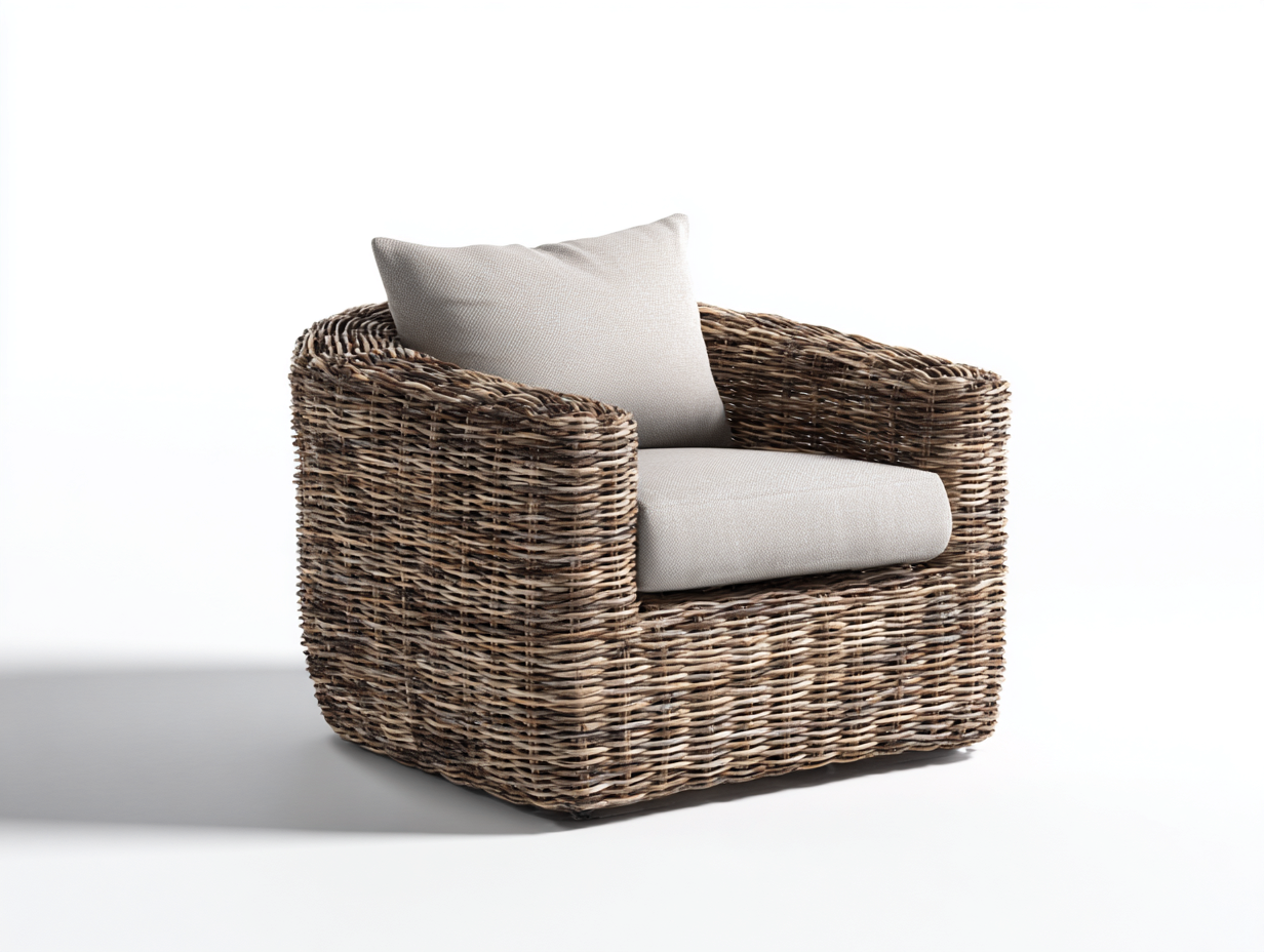 Sillones de ratán de mimbre 80x75x70 cm - color natural beige - diseño moderno para salón-Sonazidecor