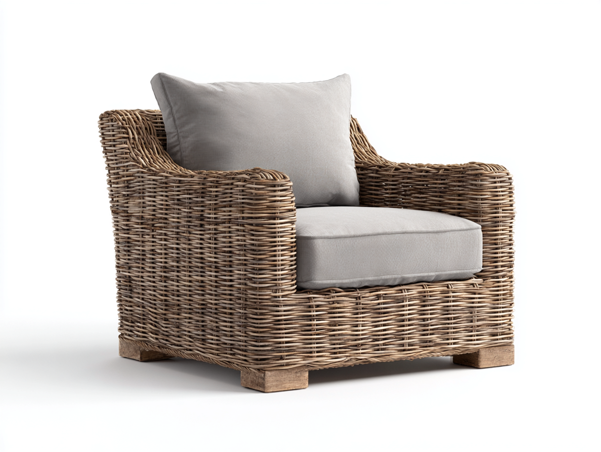 Sillones de ratán 80x75x78 cm - ratán natural y cojines gris - diseño moderno-Sonazidecor