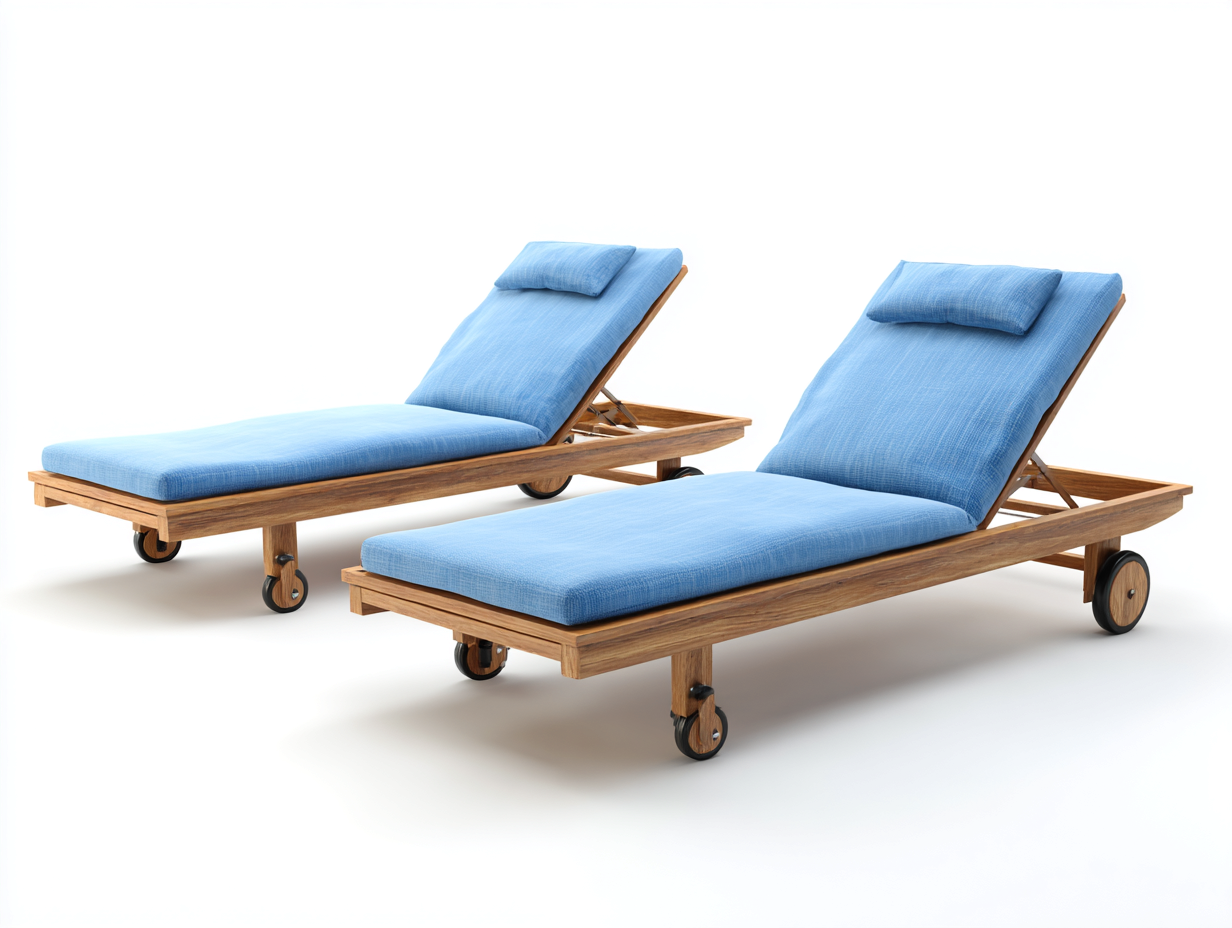 Tumbonas 200x65x35 cm - madera maciza y cojines azul - con ruedas - diseño moderno-Sonazidecor