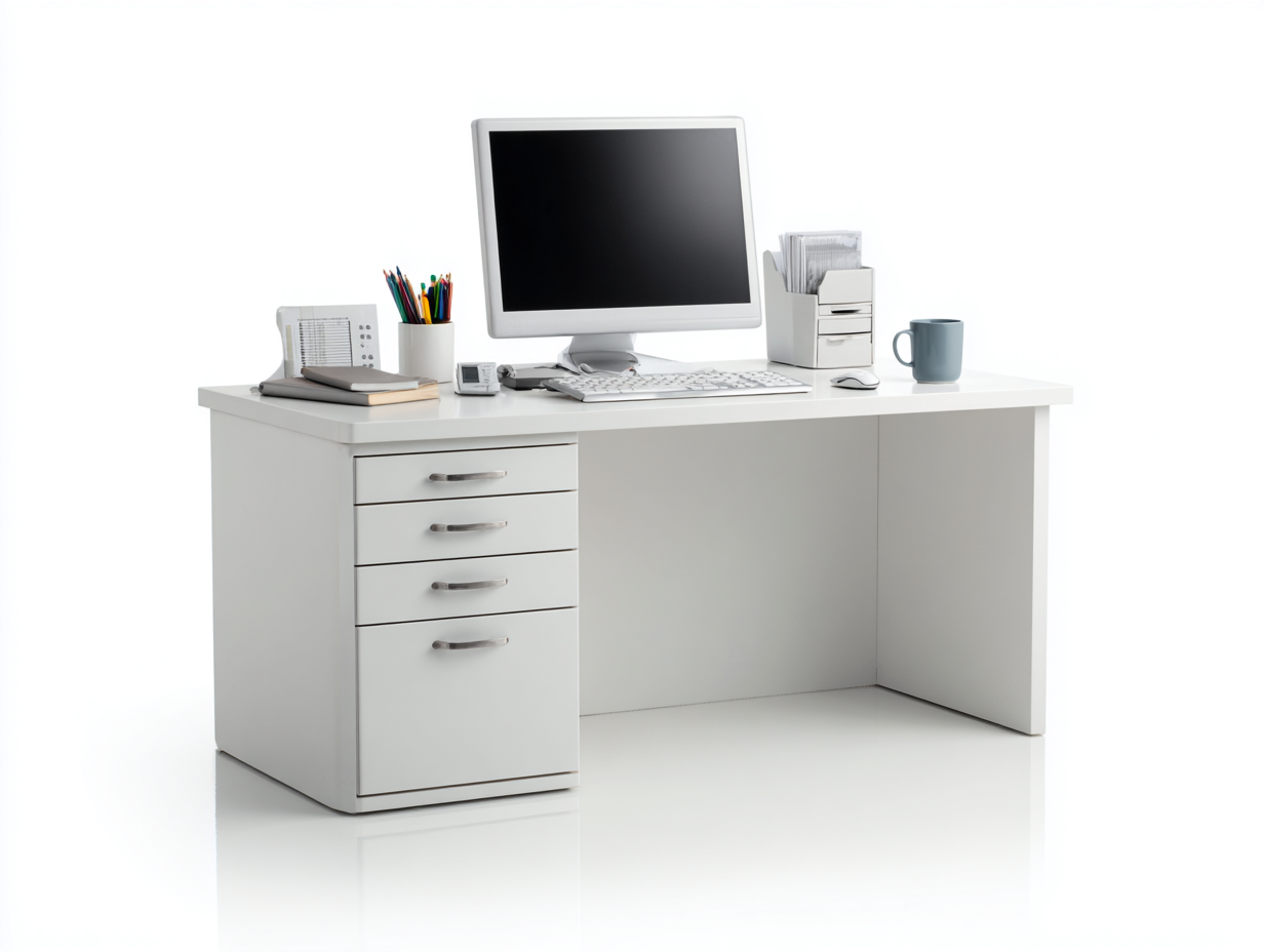 Mesas de oficina de madera 120x60x75 cm - color blanco - diseño moderno con 1 puerta y 3 cajones para despacho-Sonazidecor