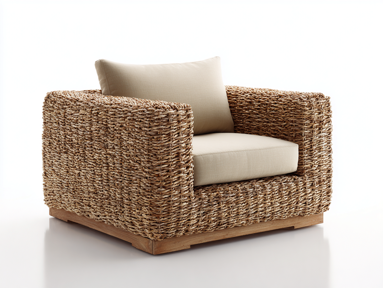 Sillones de ratán 85x80x75 cm con cojín - color marrón y beige - diseño natural moderno-Sonazidecor
