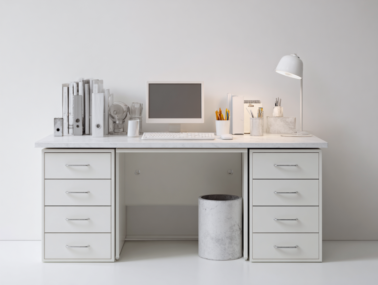Mesas de oficina 160x60x75 cm - madera MDF blanco - con 8 cajones - diseño moderno-Sonazidecor