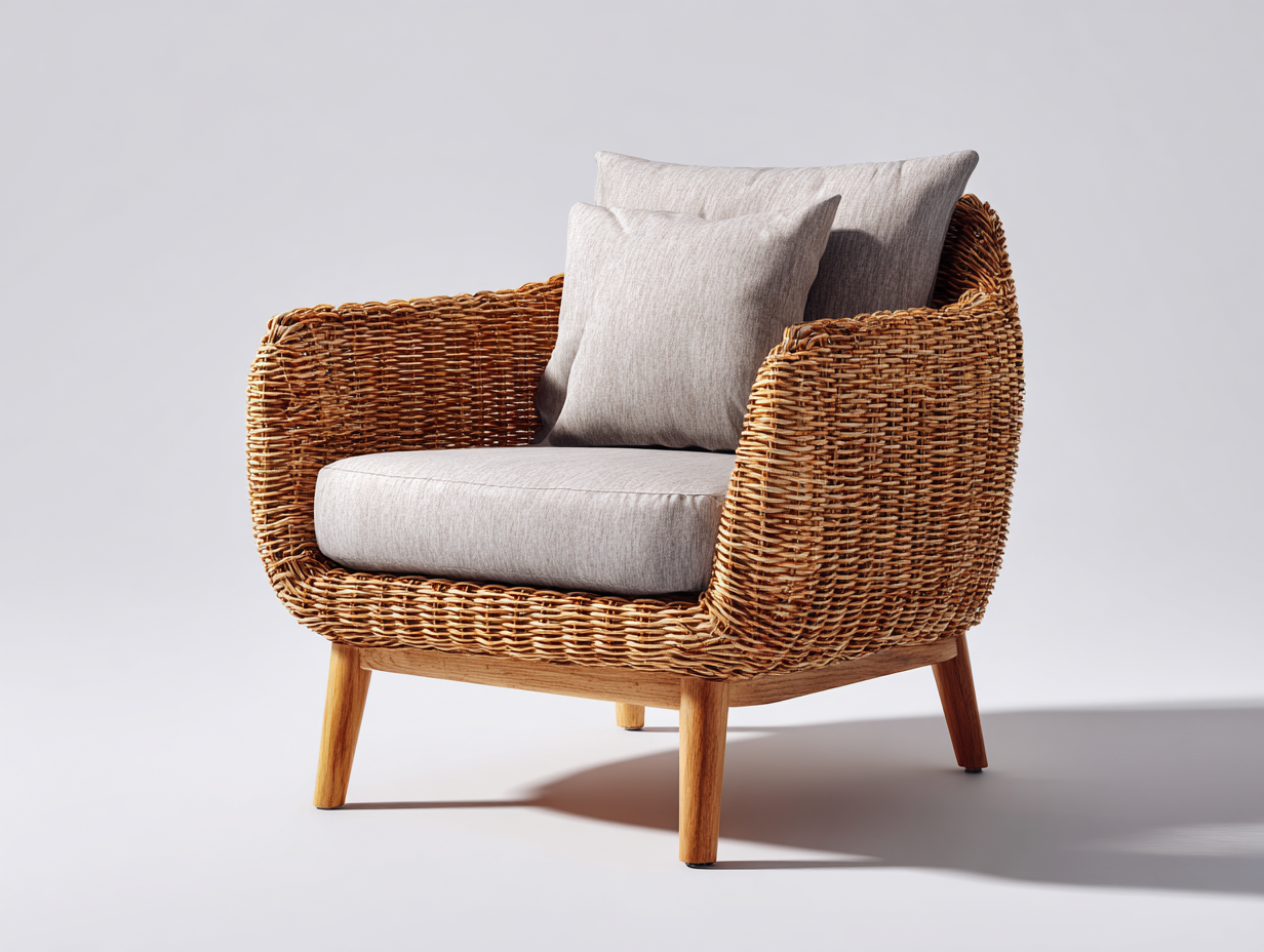 Sillones de ratán madera y ratán 75x70x80 cm natural cojín beige diseño cómodo moderno exterior-Sonazidecor