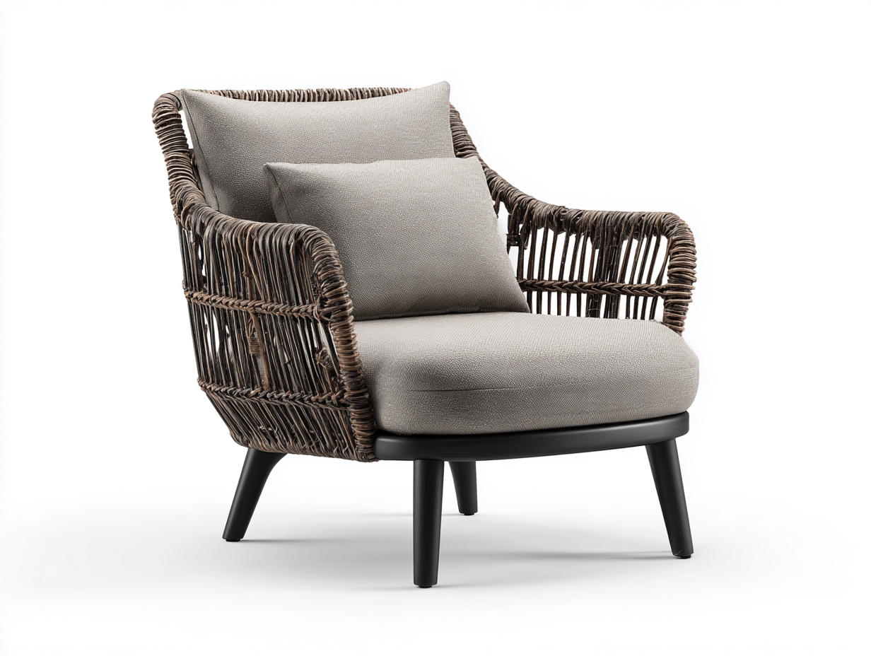 Sillones de ratán 70x75x80 cm - ratán sintético y cojines gris - diseño moderno-Sonazidecor