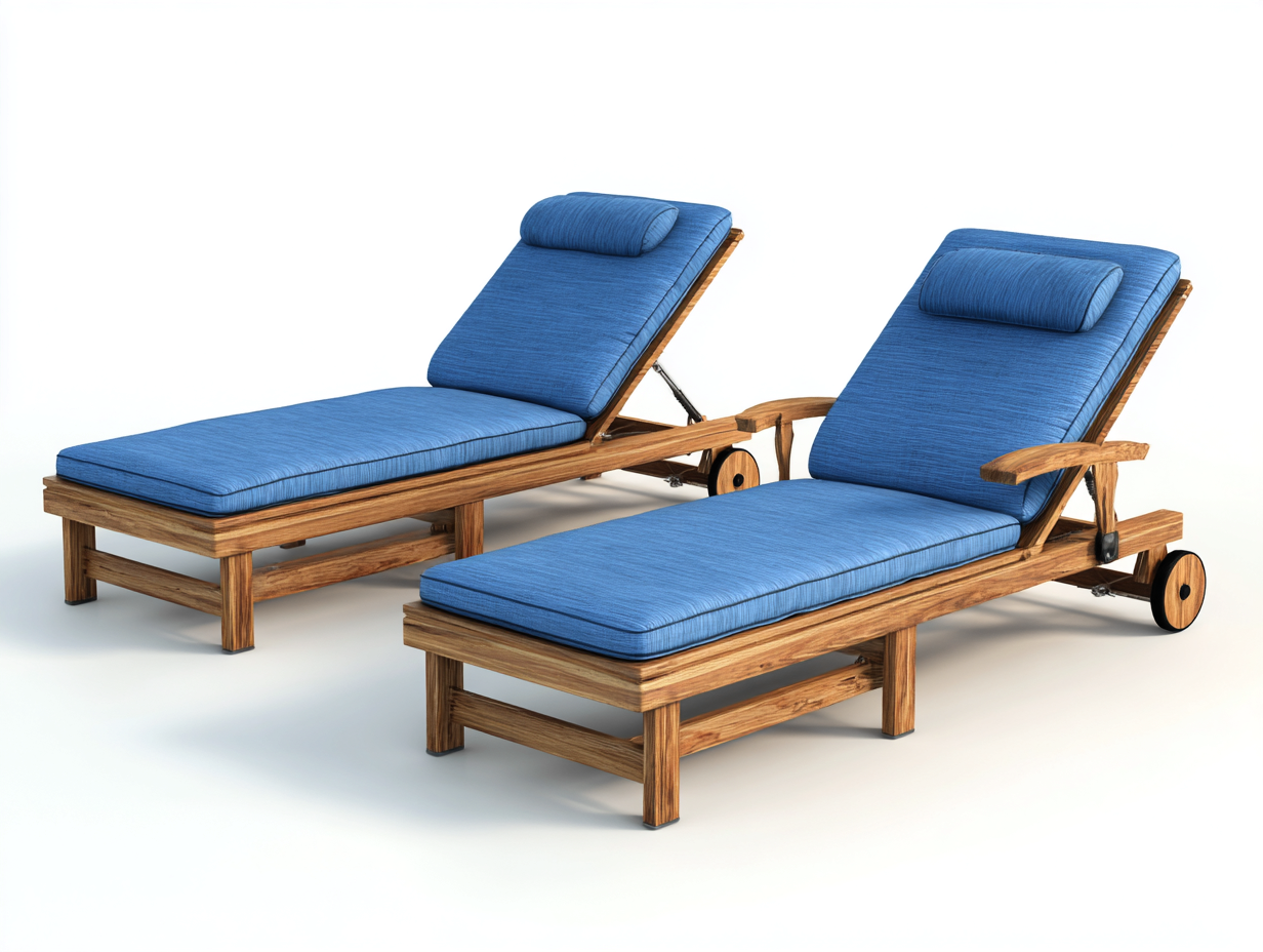 Tumbonas madera 200x65x90 cm - marrón-azul - diseño ajustable con ruedas para jardín-Sonazidecor