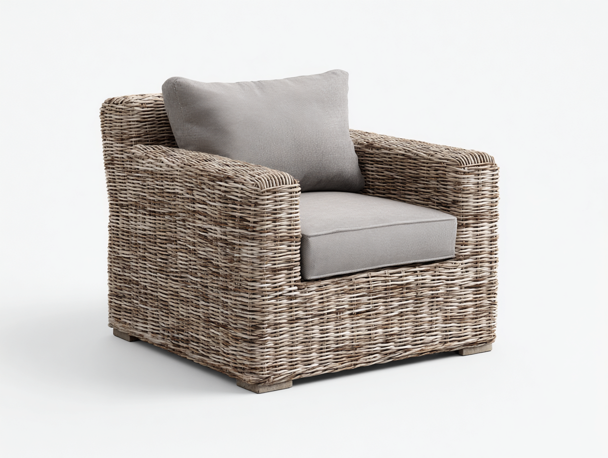 Sillones de ratán de mimbre 85x80x75 cm - color natural gris - diseño moderno para salón-Sonazidecor